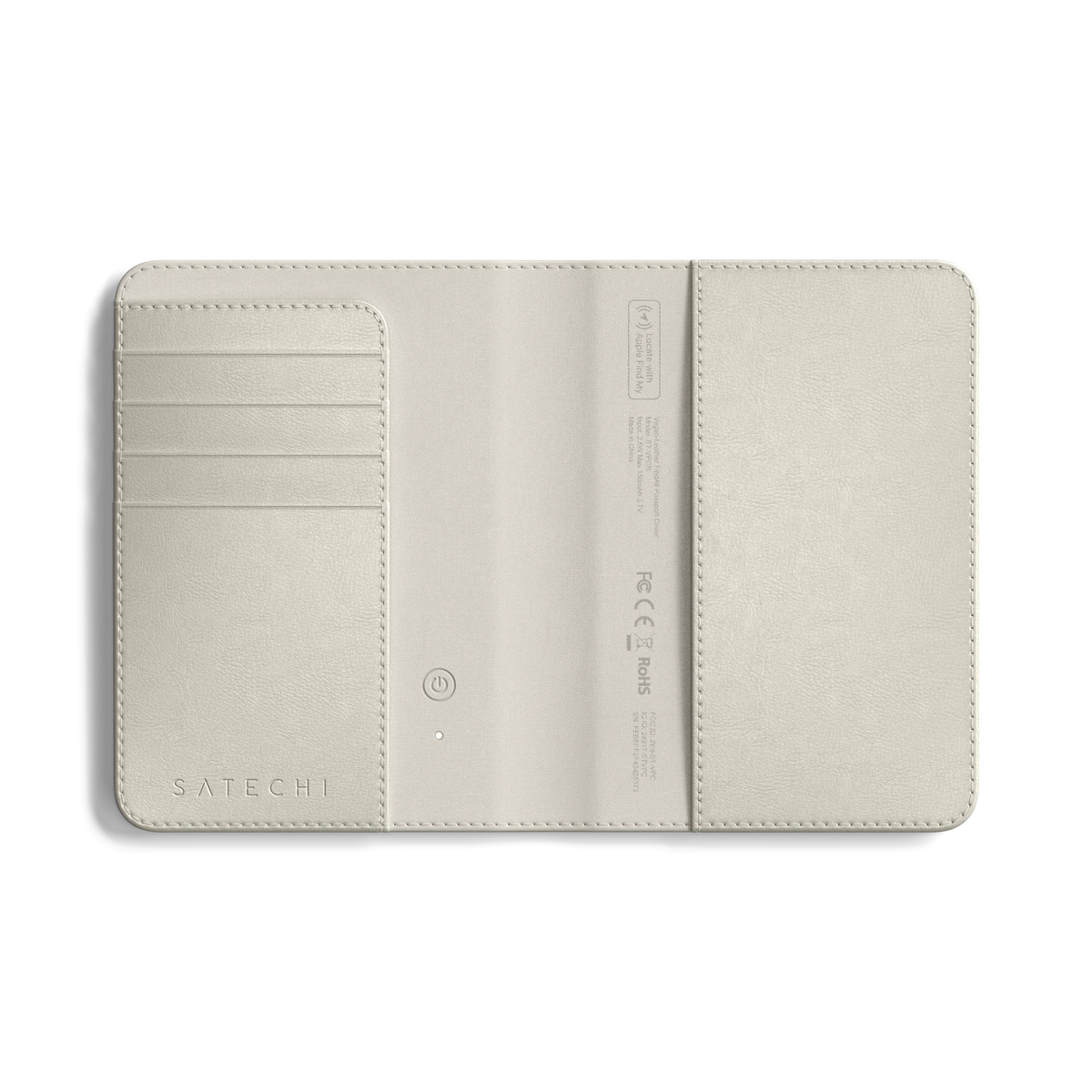 Vegan-Leather FindAll Passport Cover in Sand, open and empty, inside view