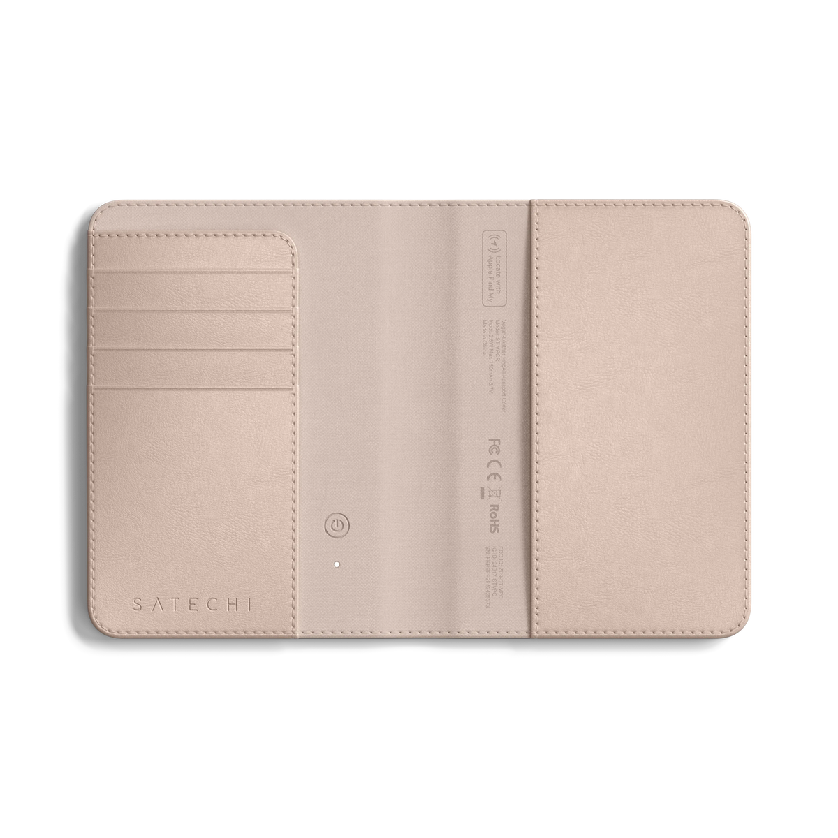 Vegan-Leather FindAll Passport Cover in Desert Rose, open and empty, inside view