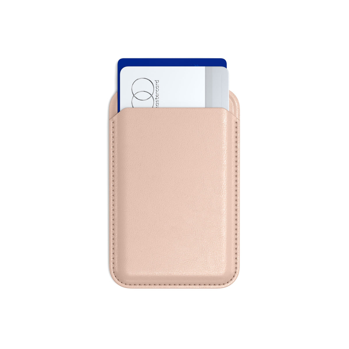Vegan-Leather Magnetic Wallet Stand in Desert Rose, front view with cards inside