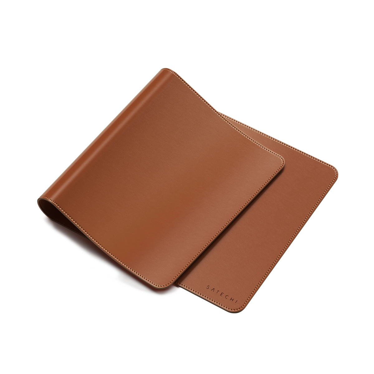 Vegan-Leather Premium Desk Mat in Brown, folded to show flexibility