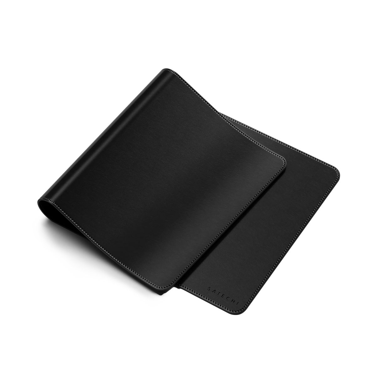 Vegan-Leather Premium Desk Mat in Black, folded to show flexibility
