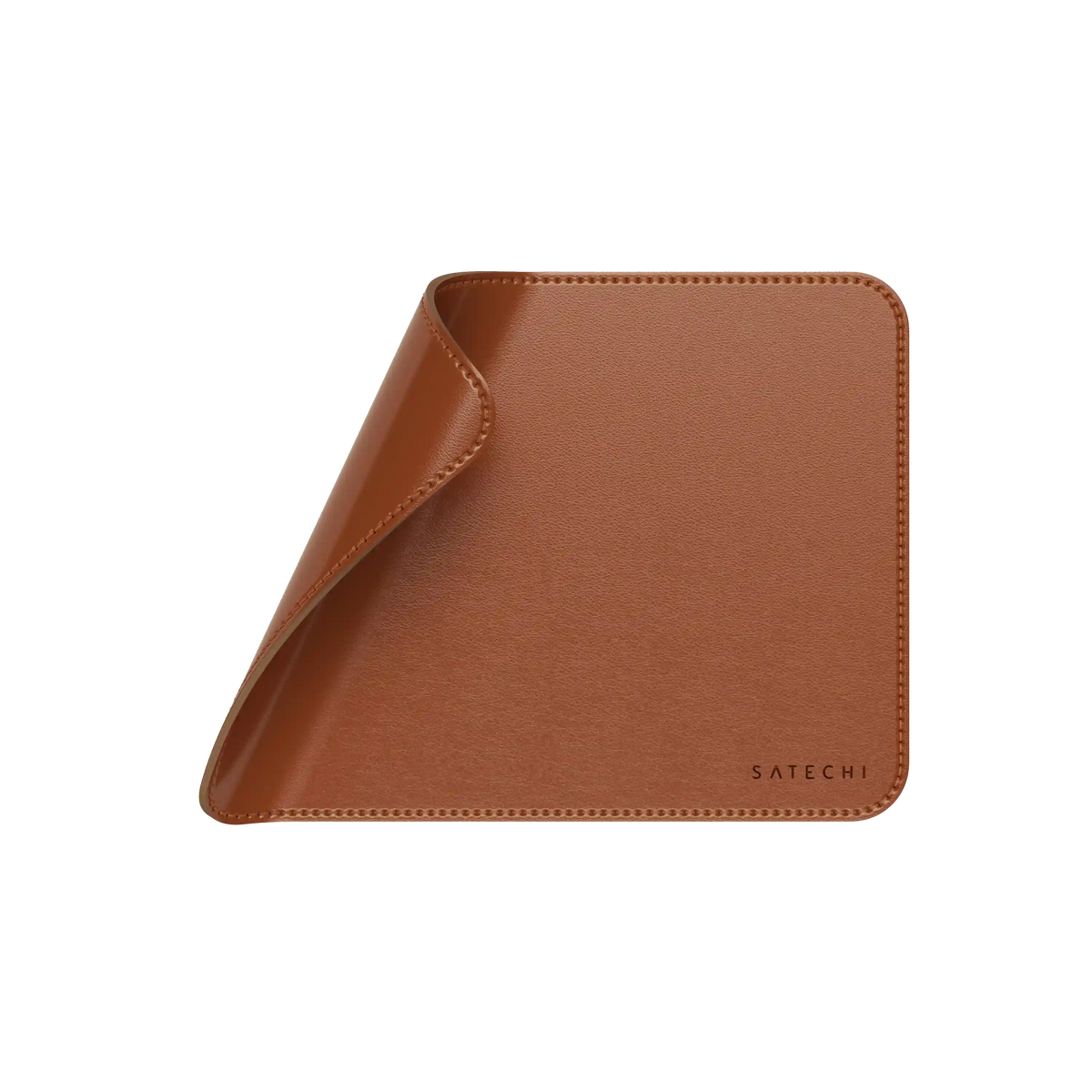 Vegan-Leather Premium Mouse Pad in Brown with corner curled up