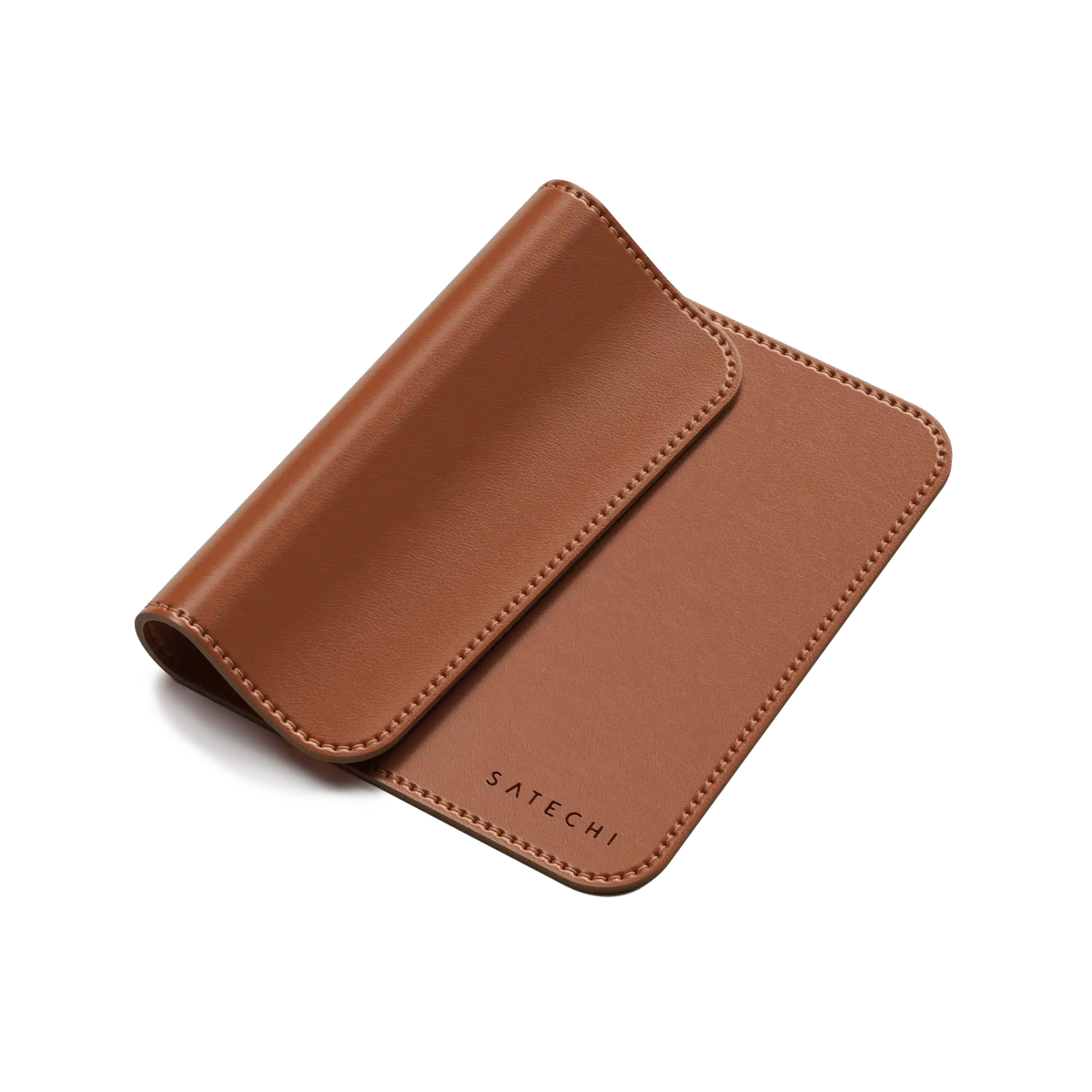Vegan-Leather Premium Mouse Pad in Brown, folded to show flexibility