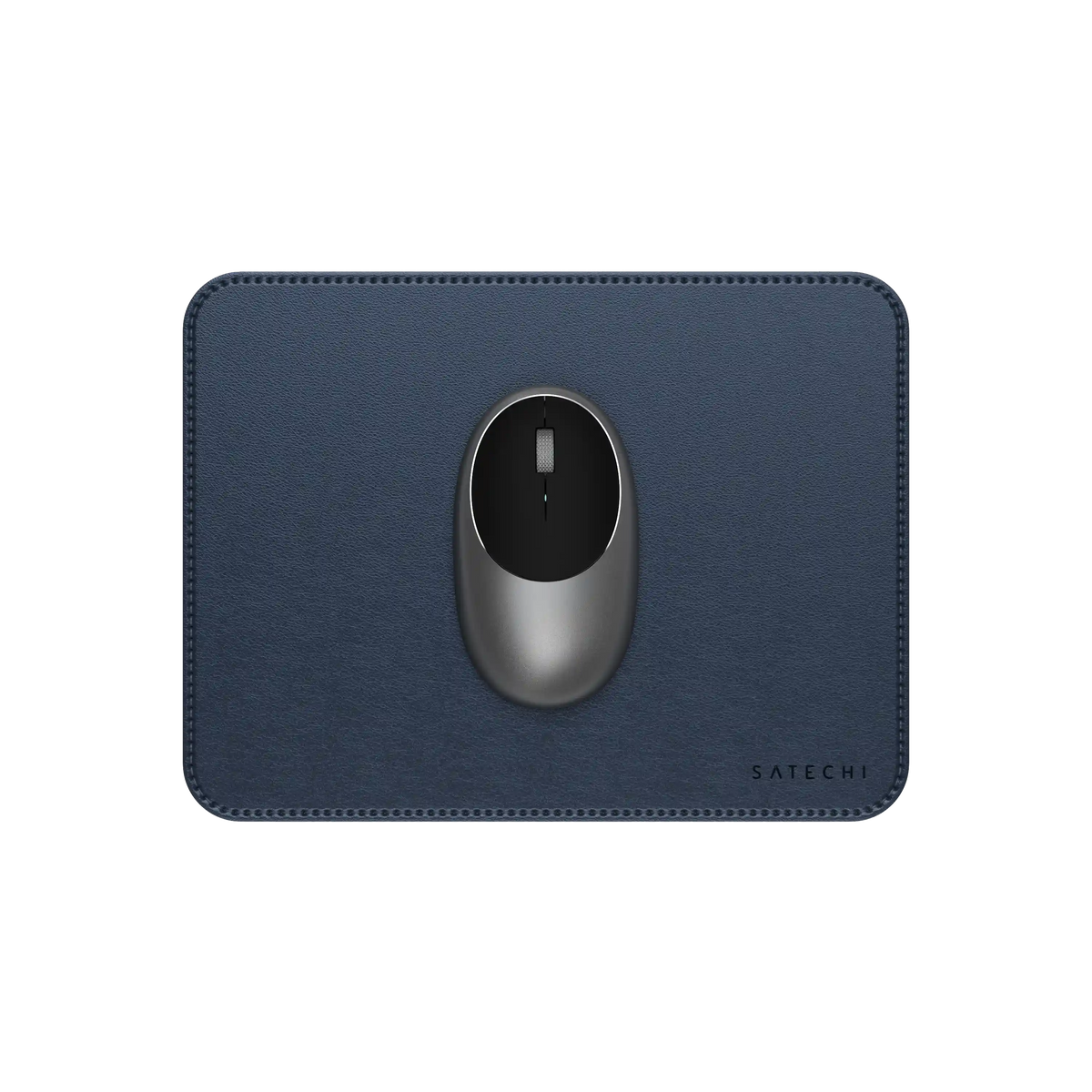Satechi Vegan-Leather Premium Mouse Pad in Blue with a mouse, top view