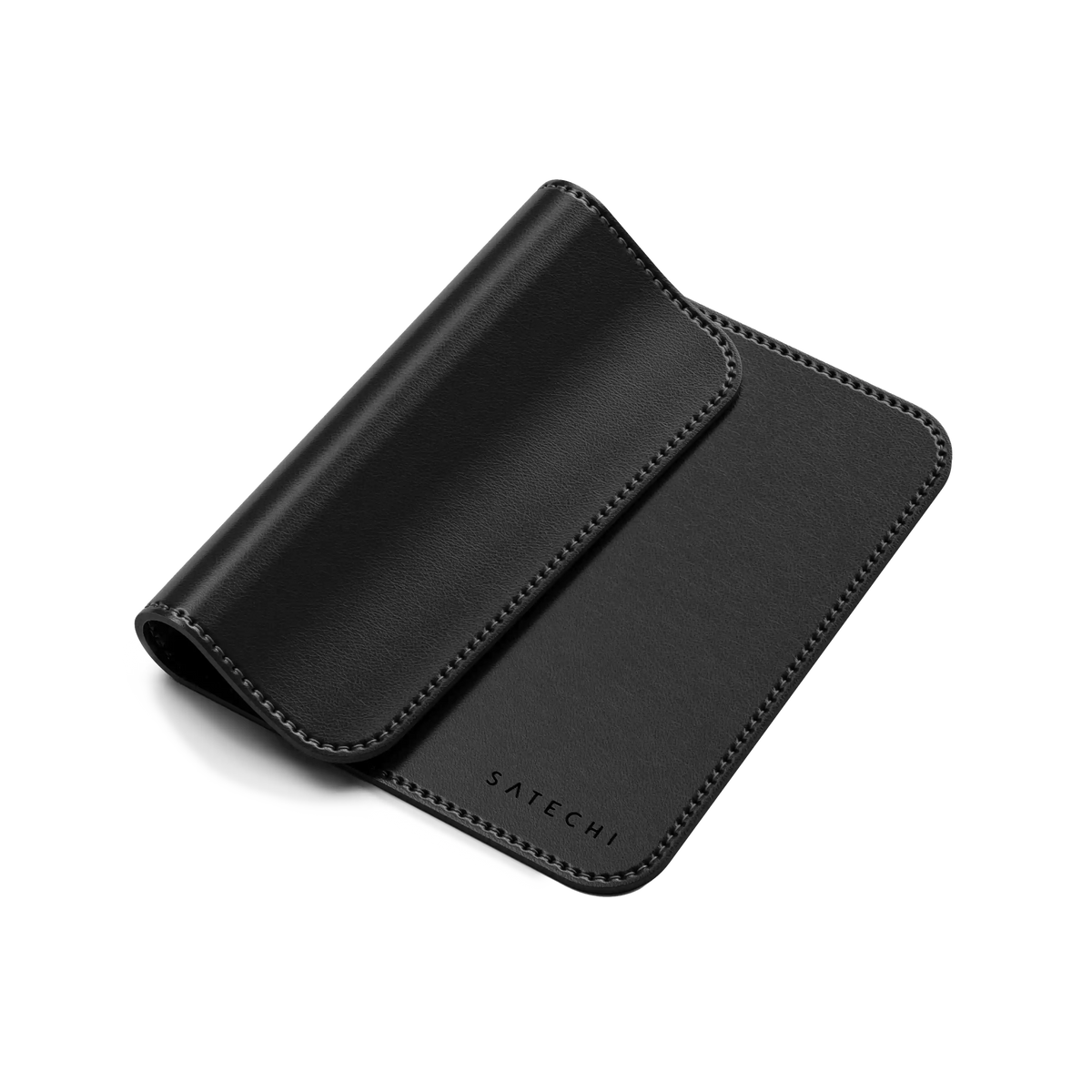 Vegan-Leather Premium Mouse Pad in Black, folded to show flexibility