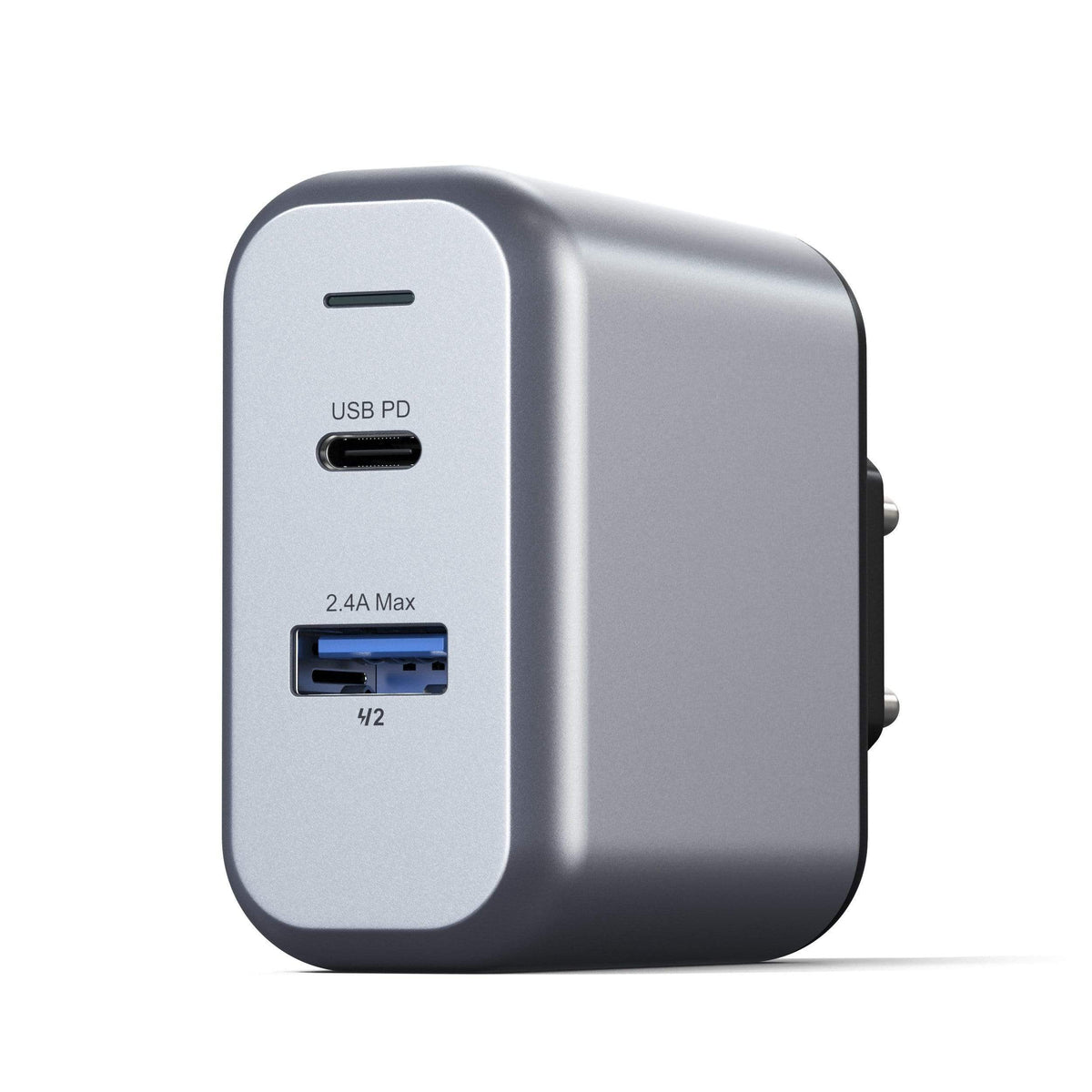 30W Dual-Port Wall Charger, EU plug, angled view of ports