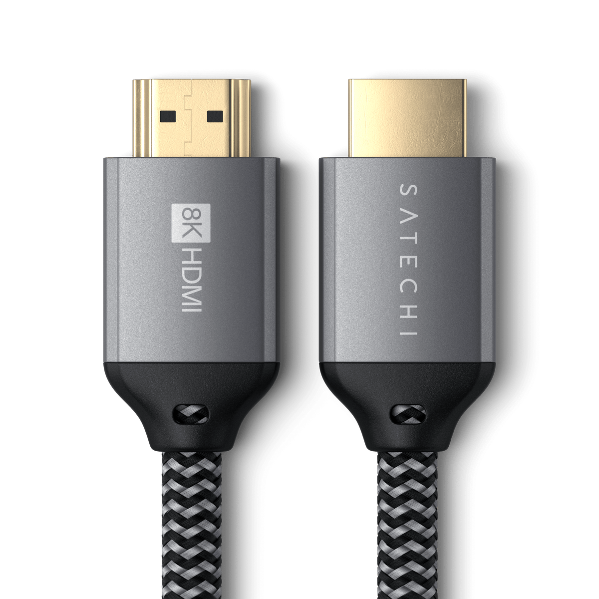 8K Ultra High Speed HDMI Cable, close up of both connectors with 8K HDMI label