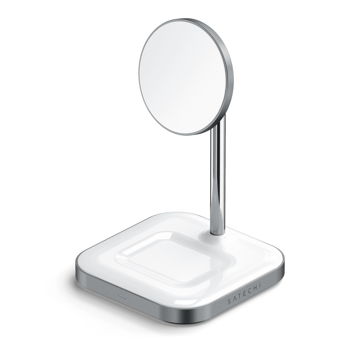 Aluminum 2-in-1 Magnetic Wireless Charging Stand empty, front angled view
