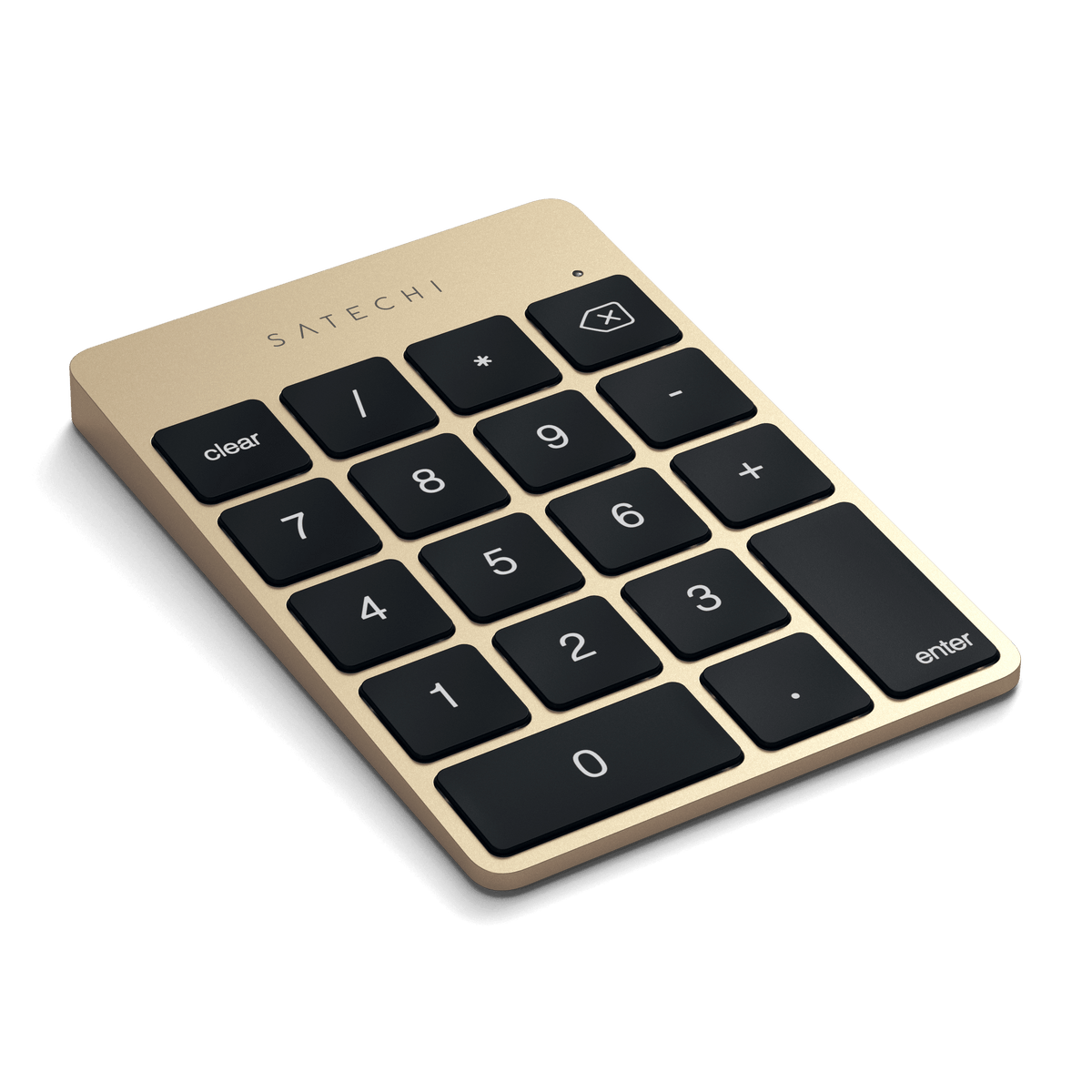 Aluminum Slim Rechargeable Bluetooth Keypad in Gold, angled view