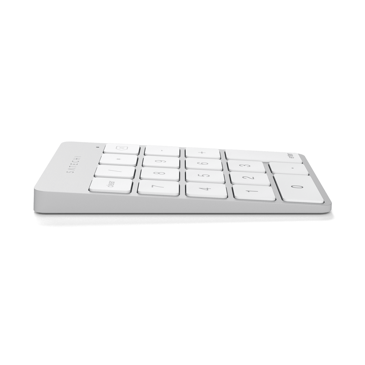Aluminum Slim Rechargeable Bluetooth Keypad in Silver, side view