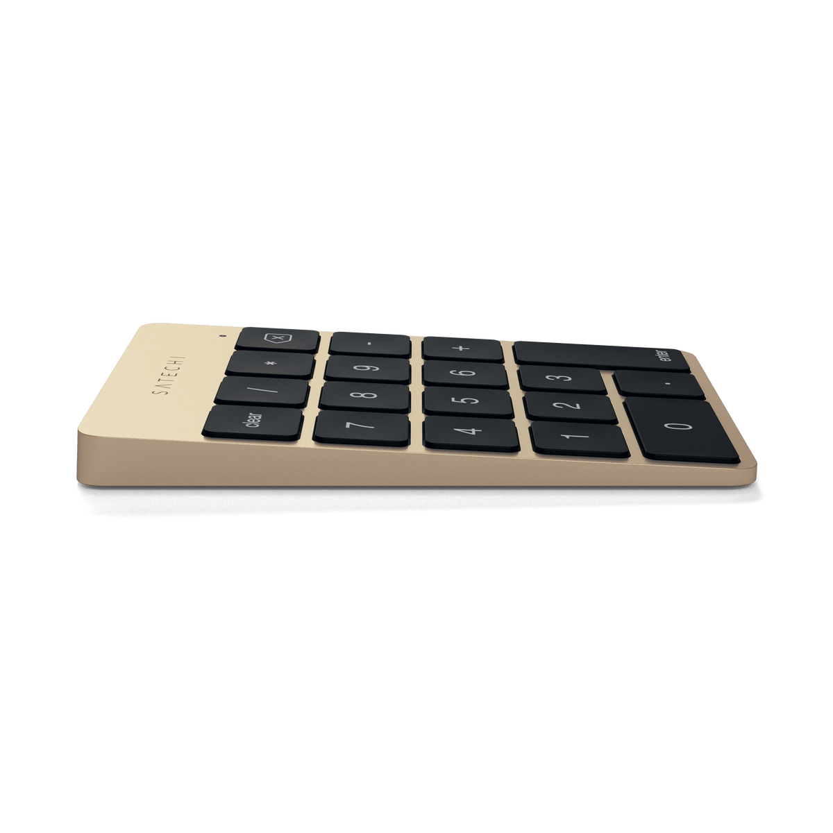 Aluminum Slim Rechargeable Bluetooth Keypad in Gold, side view