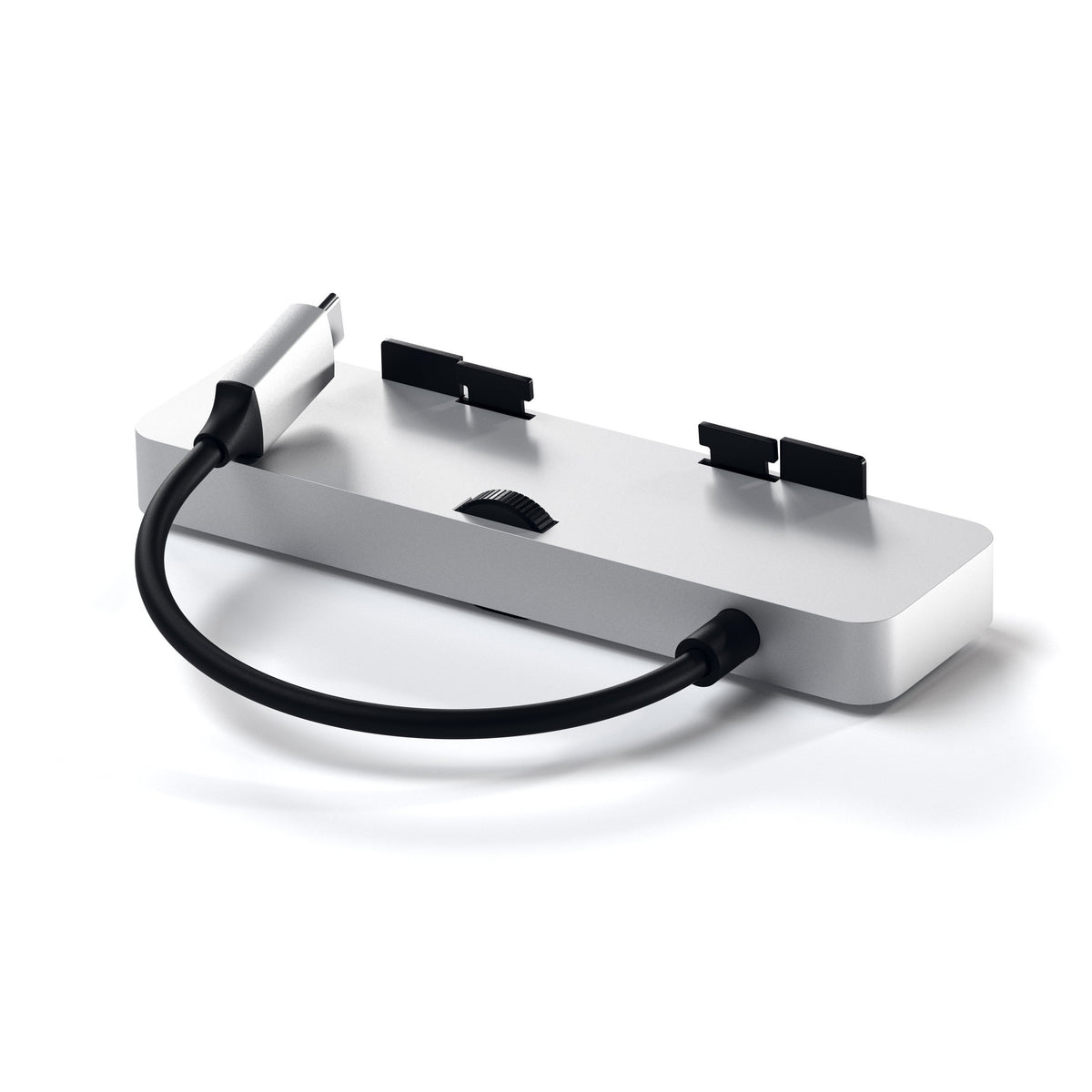Aluminum Type-C Clamp Hub Pro in Silver, back view showing clamps and cable