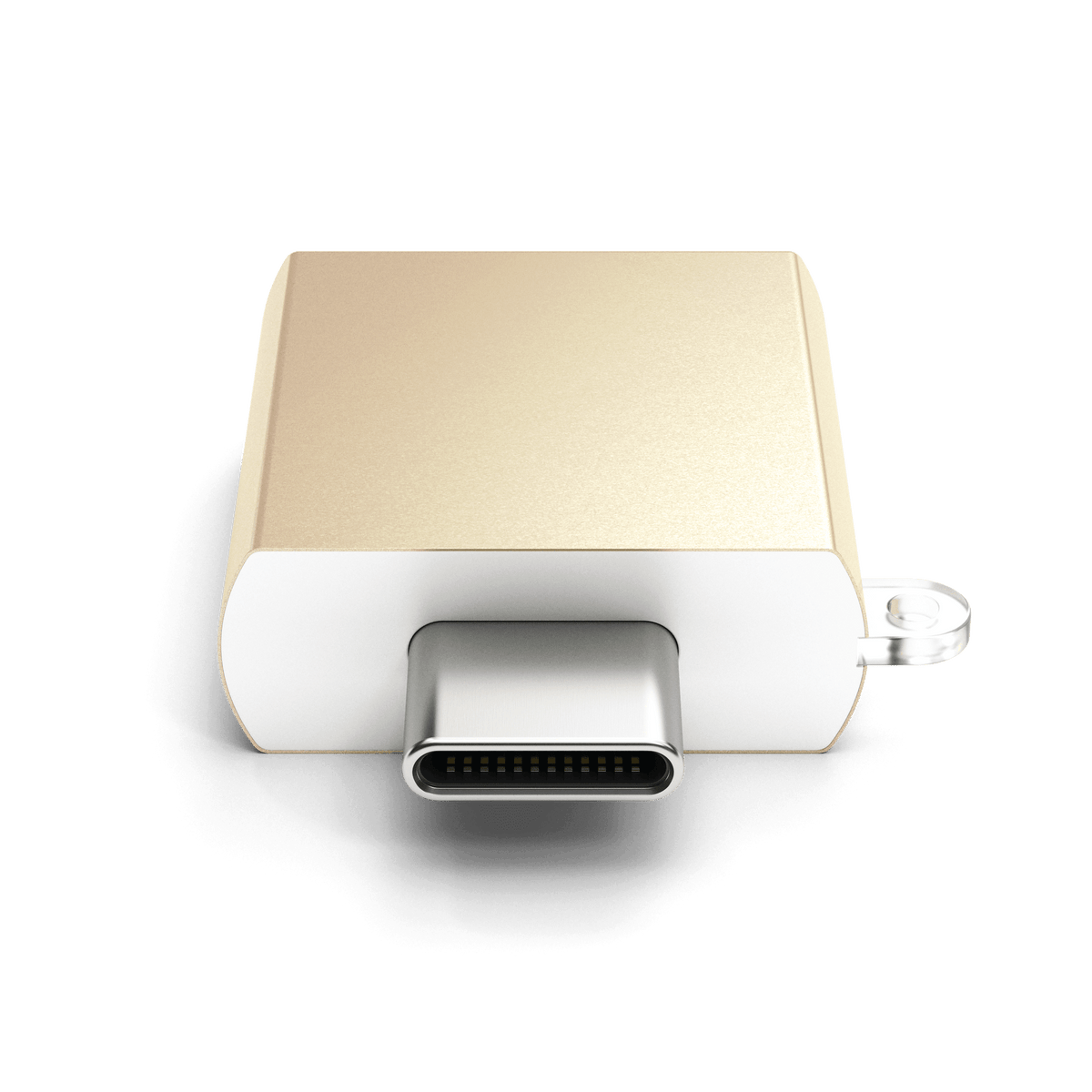 Aluminum USB-C to USB-A 3.0 Adapter in Gold, view of USB-C connector