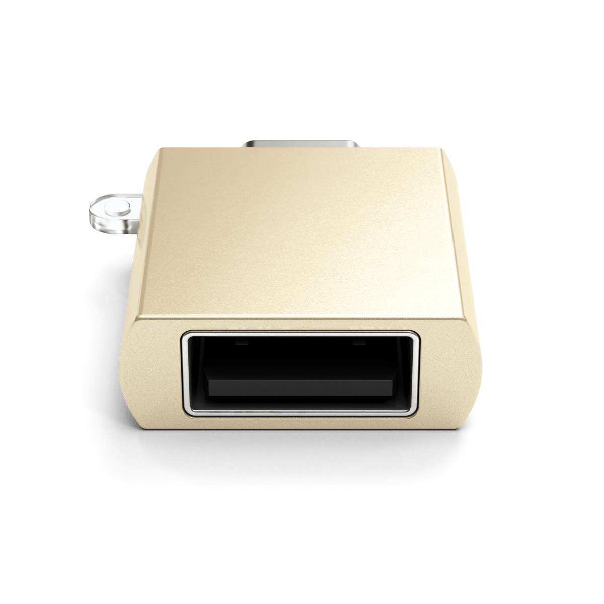Aluminum USB-C to USB-A 3.0 Adapter in Gold, front view of USB-A port