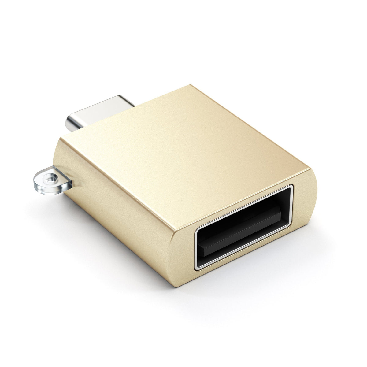 Satechi Aluminum USB-C to USB-A 3.0 Adapter in Gold, angled view of USB-A port