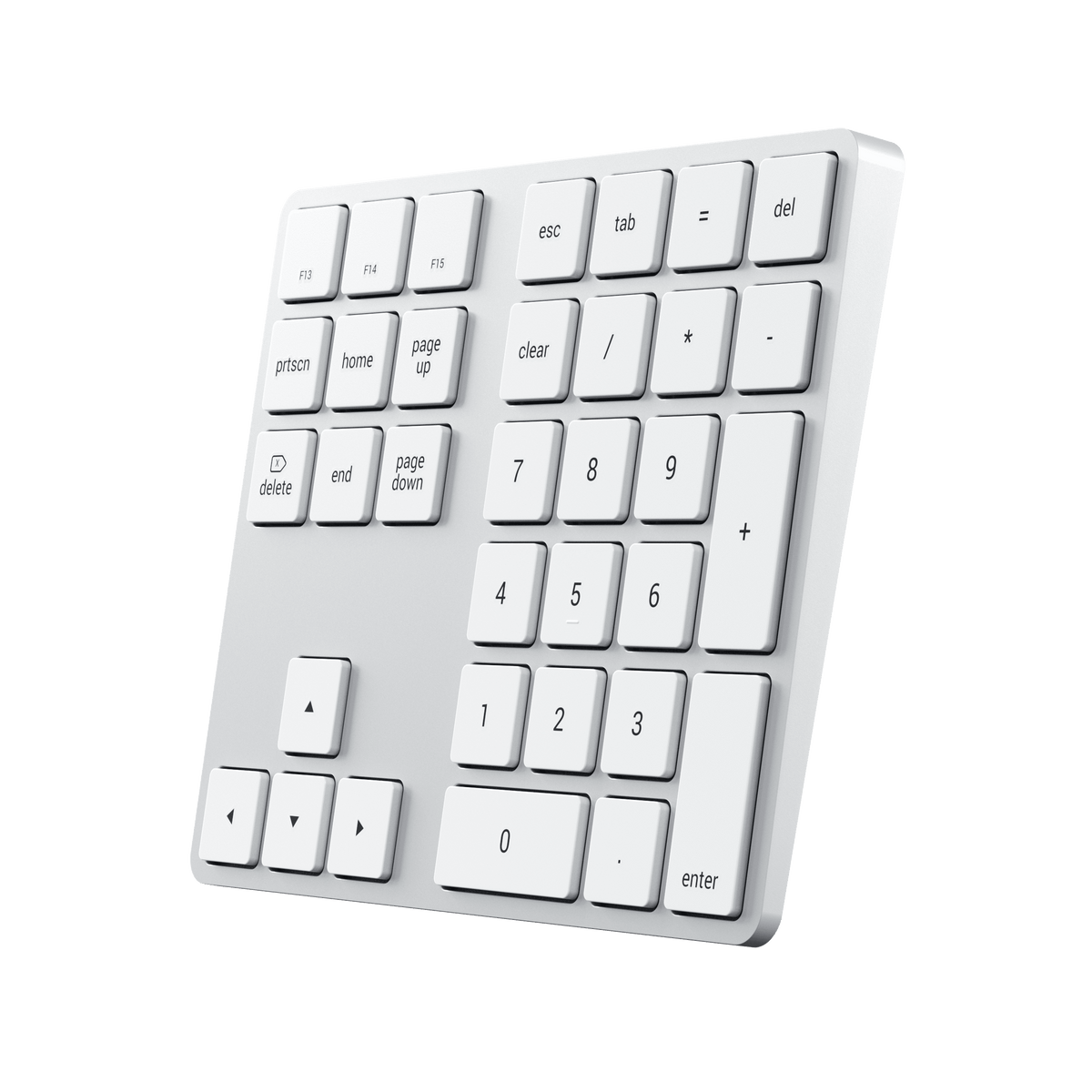 Bluetooth Extended Keypad in Silver, angled view from the left