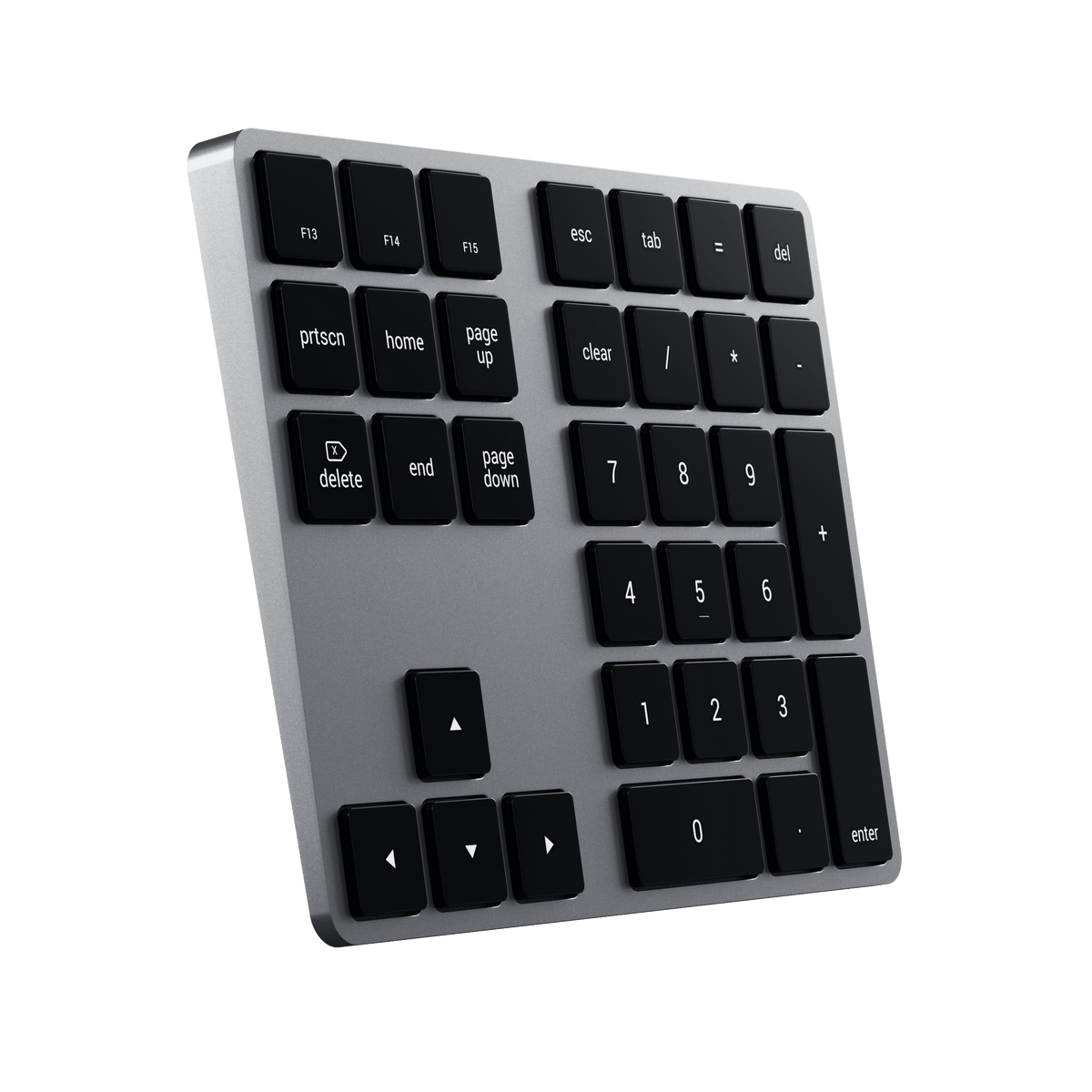 Bluetooth Extended Keypad in Space Gray, angled view from the left