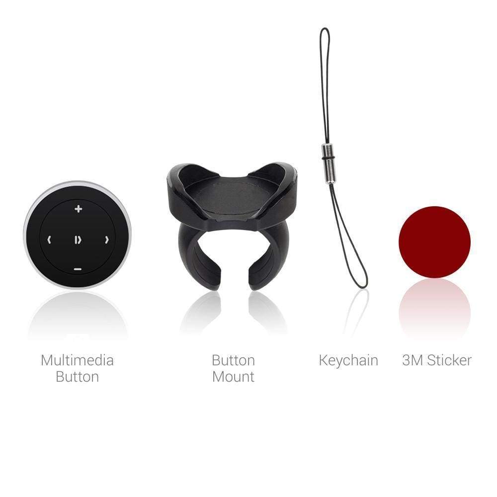 Bluetooth Media Button with what is included: multimedia button, button mount, keychain and 3M sticker