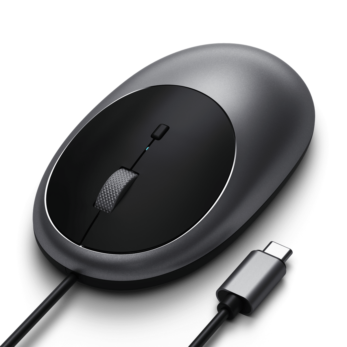 C1 USB-C Wired Mouse in Space Gray, angled view with its USB-C connector