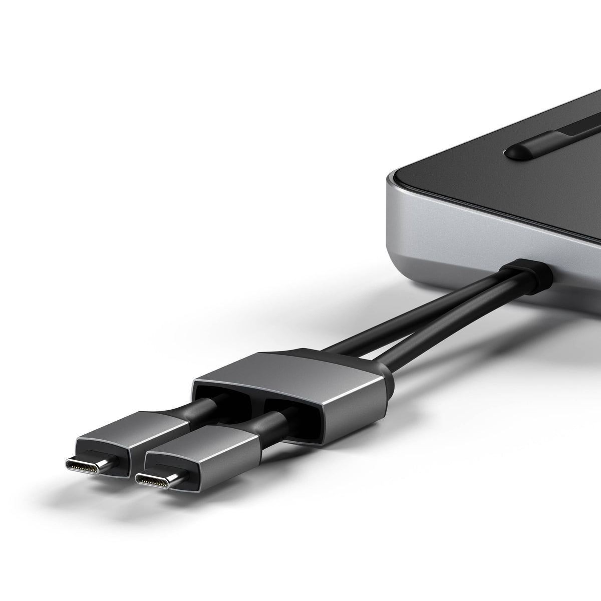 Dual Dock Stand Docking Station with NVMe SSD Enclosure dual USB-C connectors, close up