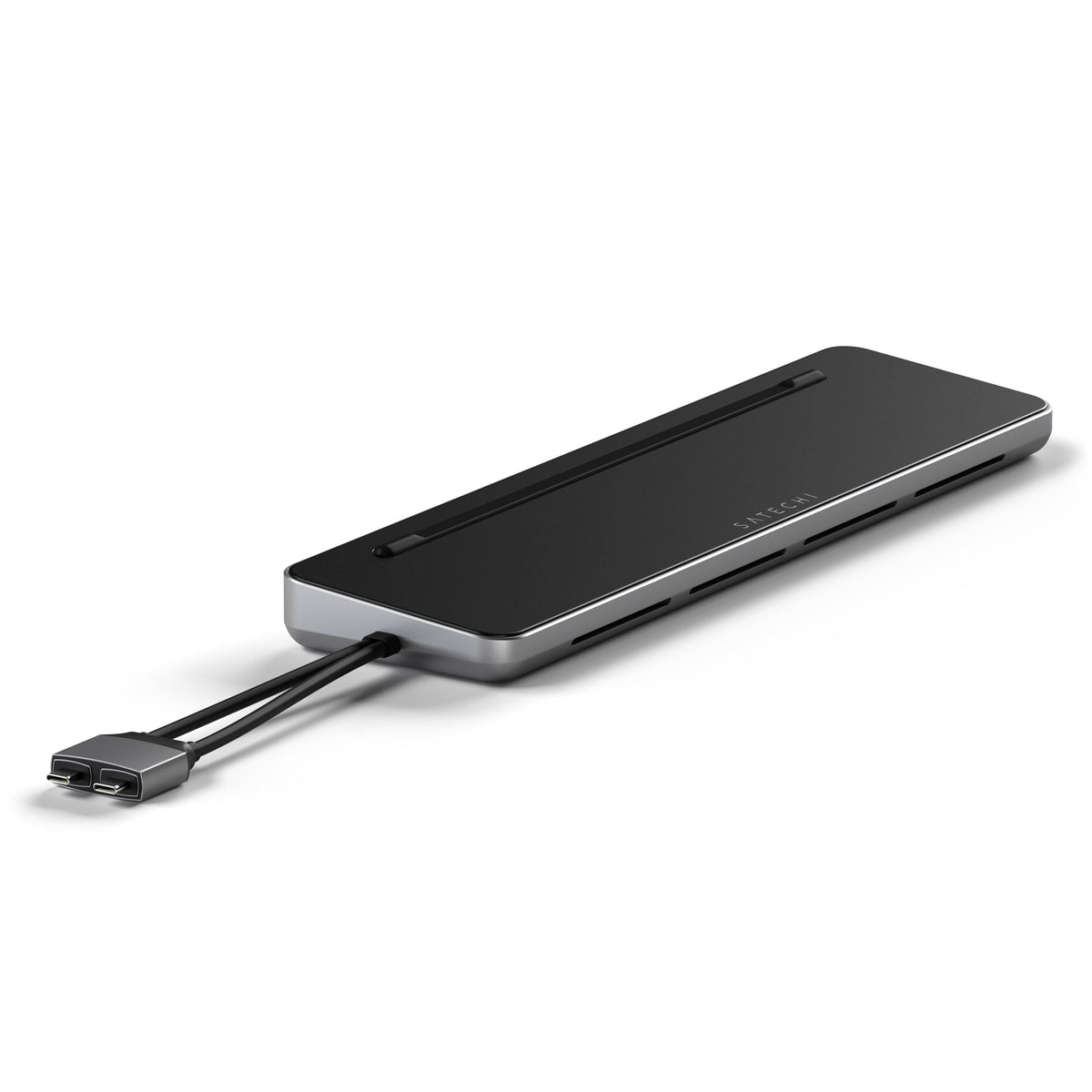 Dual Dock Stand Docking Station with NVMe SSD Enclosure, top view with dual USB-C cable