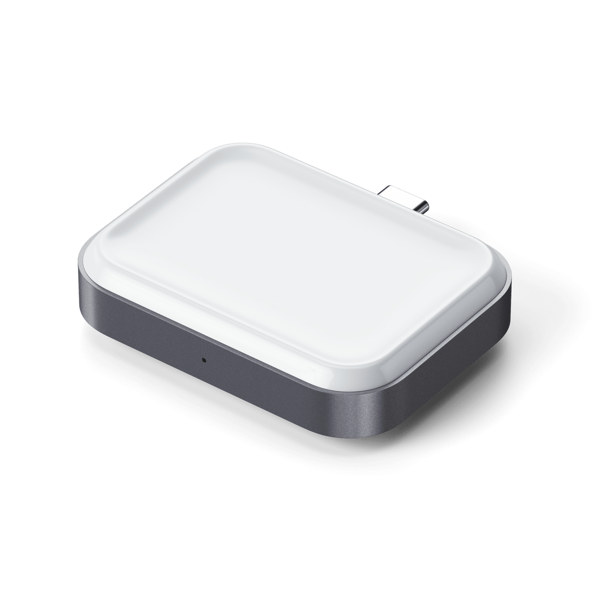 Dual Sided 2-in-1 USB-C Charger for Apple Watch and AirPods, AirPods charging side, angled view