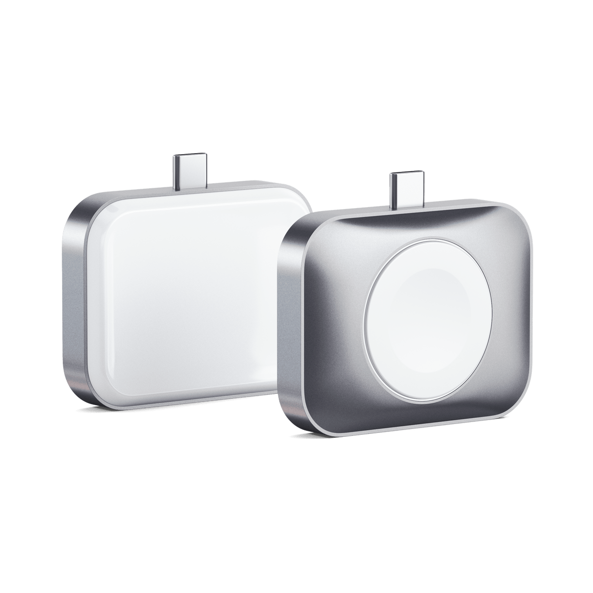 Dual Sided 2-in-1 USB-C Charger for Apple Watch and AirPods, front view of both sides with USB-C plugs