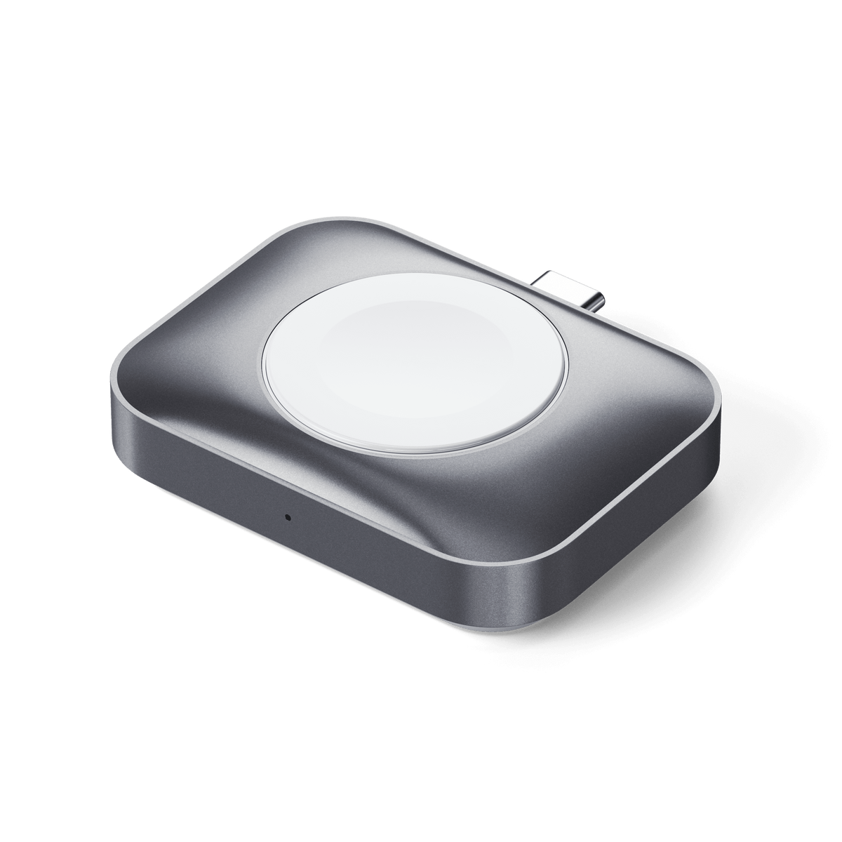 Dual Sided 2-in-1 USB-C Charger for Apple Watch and AirPods, Apple Watch charging side, angled view