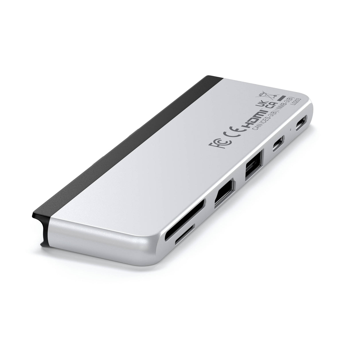Dual USB-C Hub for Surface Pro, port side showing card readers, HDMI, USB-A and USB-C