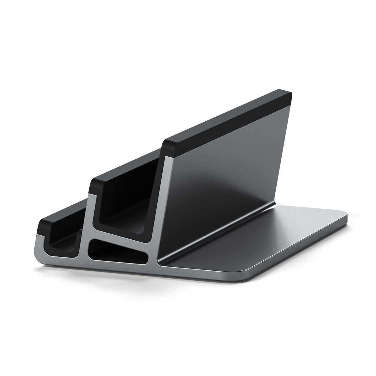 Dual Vertical Laptop Stand empty, back angled view