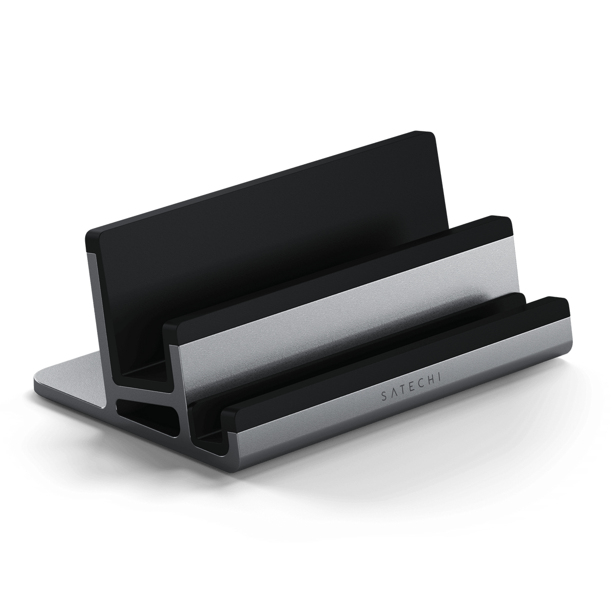 Dual Vertical Laptop Stand empty, angled view of its two slots