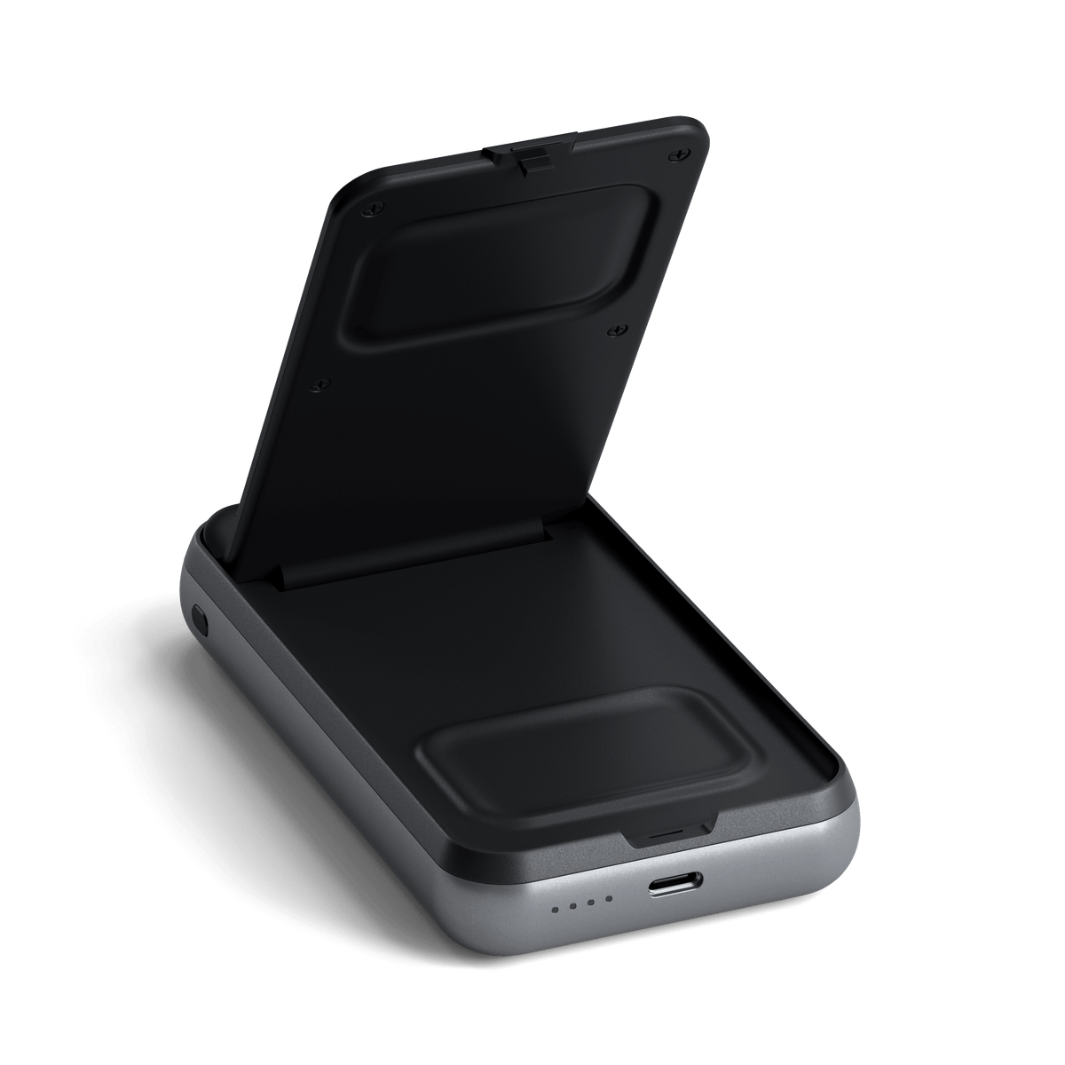Duo Wireless Charger Power Stand opened, showing the AirPods charging pad underneath