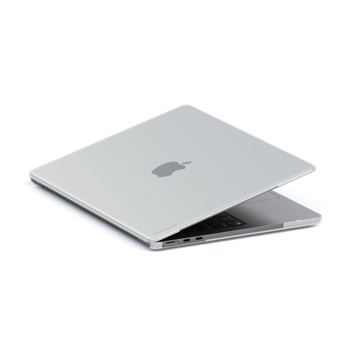 Eco-Hardshell Case for MacBook Air M2 in Clear on a closed MacBook Air, angled view