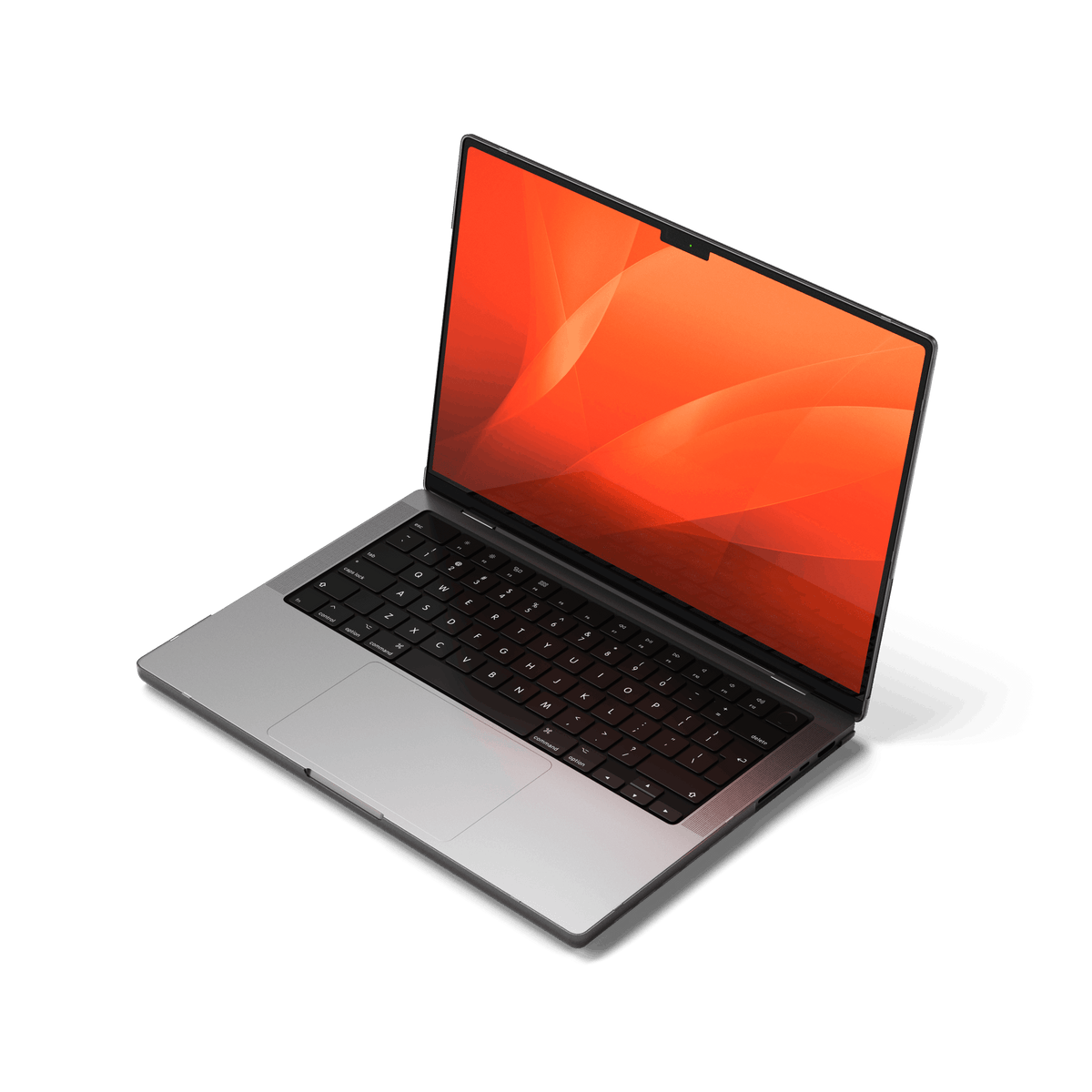 Eco-Hardshell Case for MacBook Pro 14-inch in Dark, on an open MacBook Pro, front view
