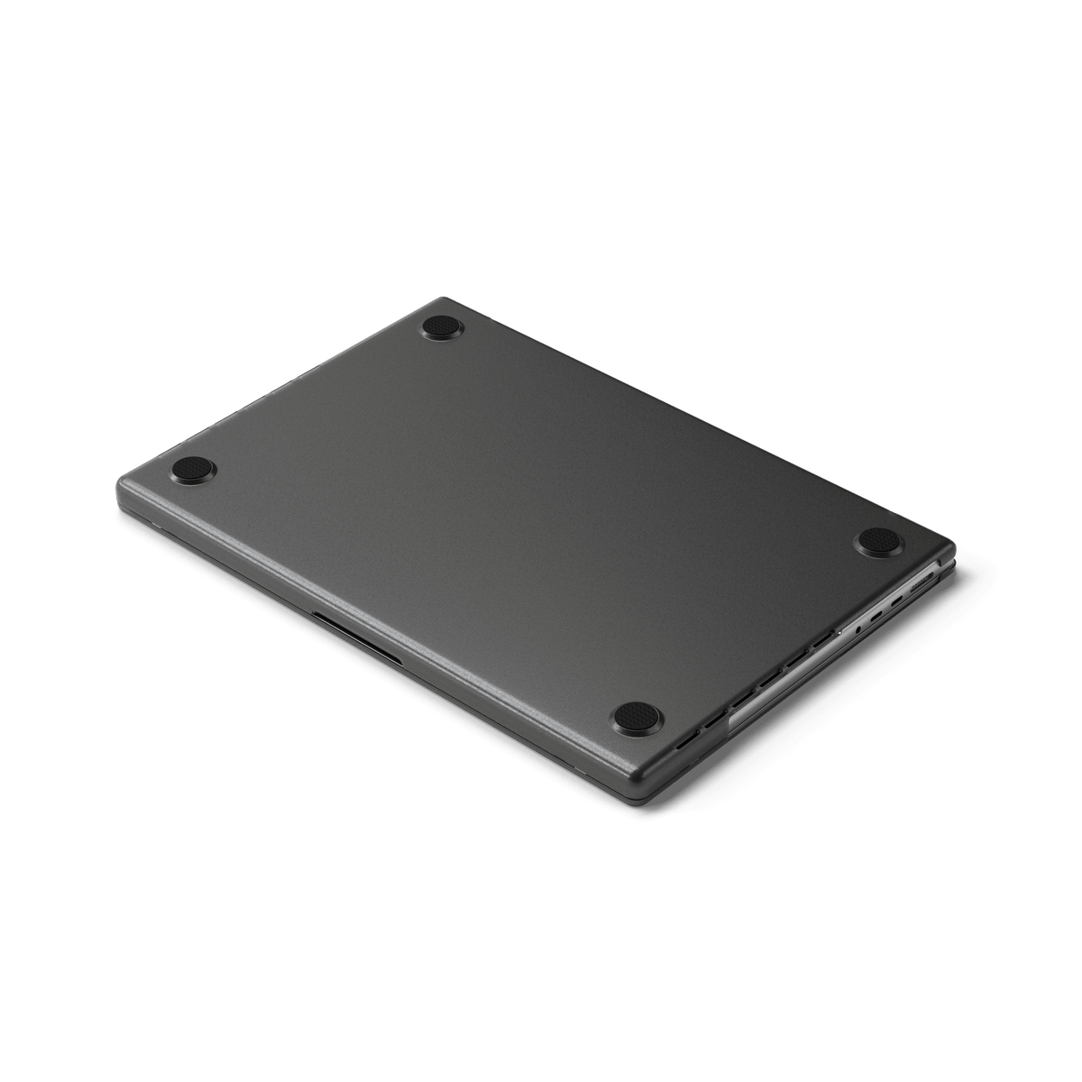 Eco-Hardshell Case for MacBook Pro 14-inch in Dark, underside view with four rubber feet