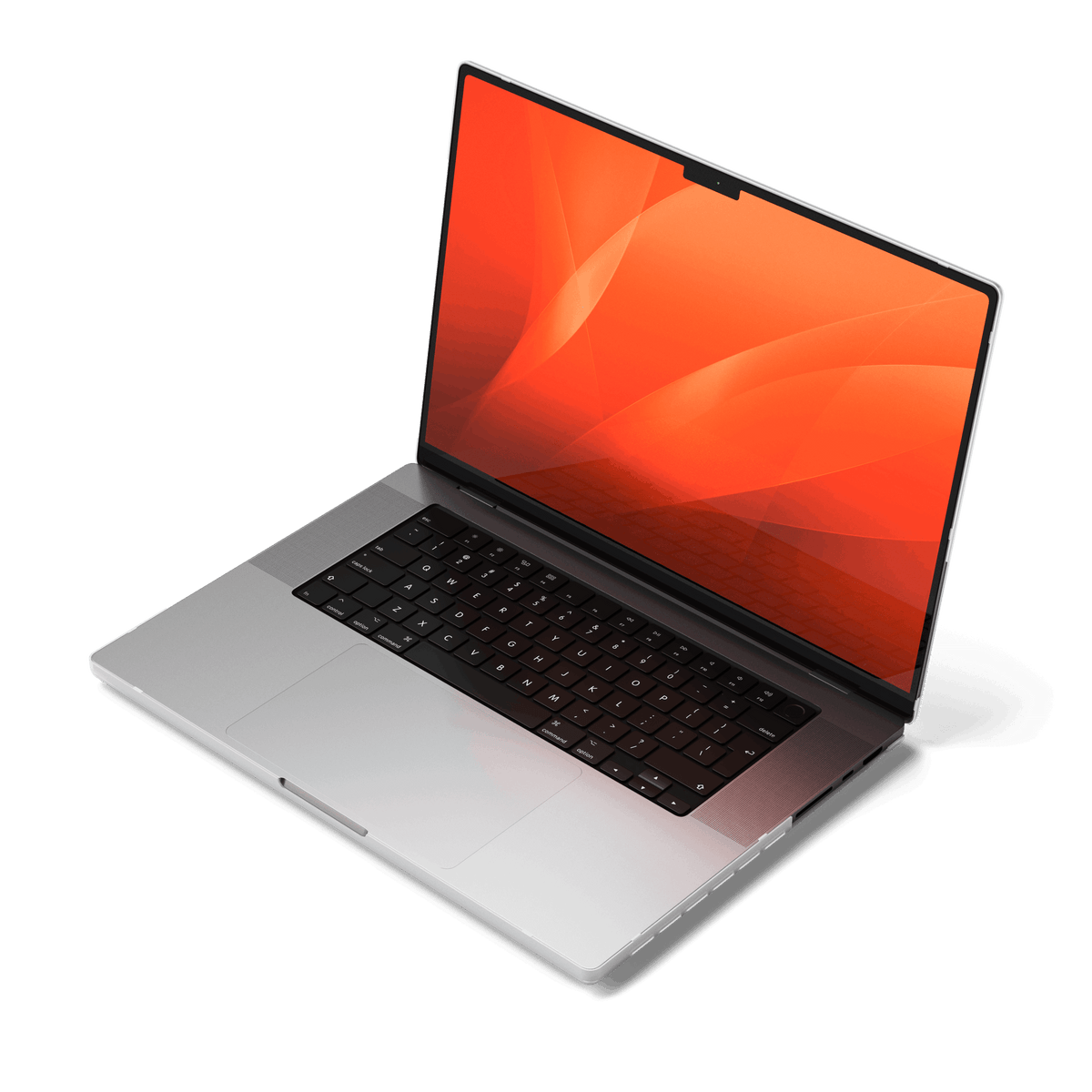 Eco-Hardshell Case for MacBook Pro 16-inch in Clear, on an open MacBook Pro, front view
