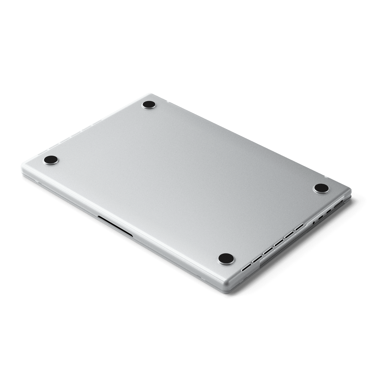 Eco-Hardshell Case for MacBook Pro 16-inch in Clear, underside view with four rubber feet