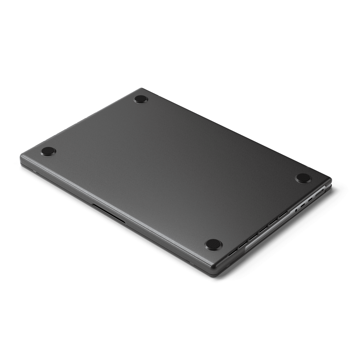 Eco-Hardshell Case for MacBook Pro 16-inch in Dark, underside view with four rubber feet