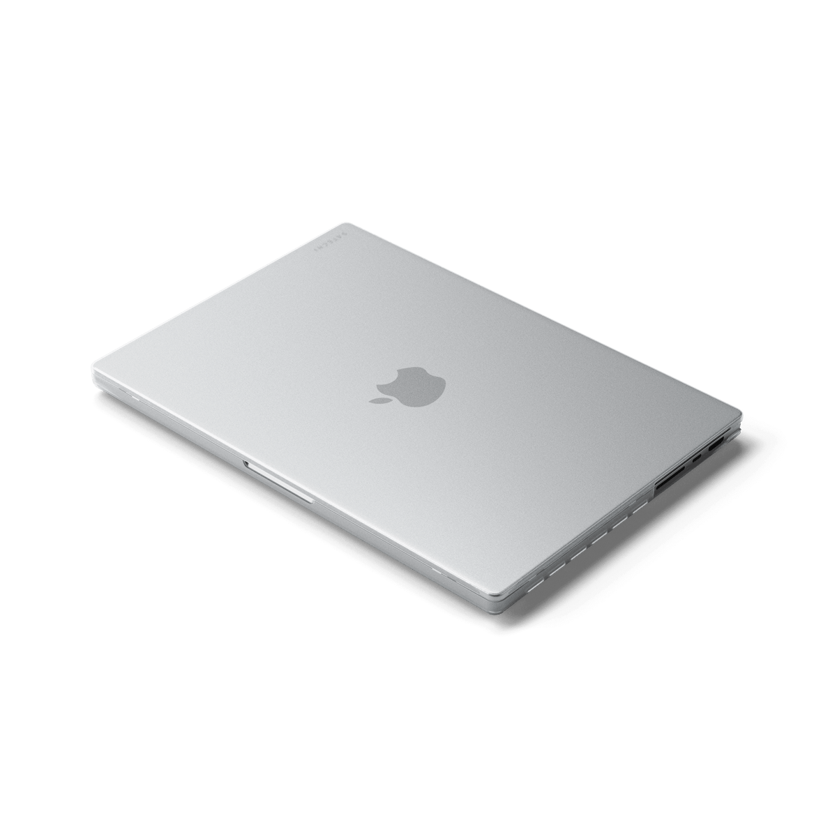 Eco-Hardshell Case for MacBook Pro 14-inch in Clear, on a closed MacBook Pro, top view