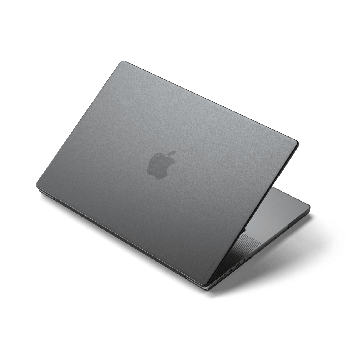 Eco-Hardshell Case for MacBook Pro 16-inch in Dark, on a partly open MacBook Pro, back view