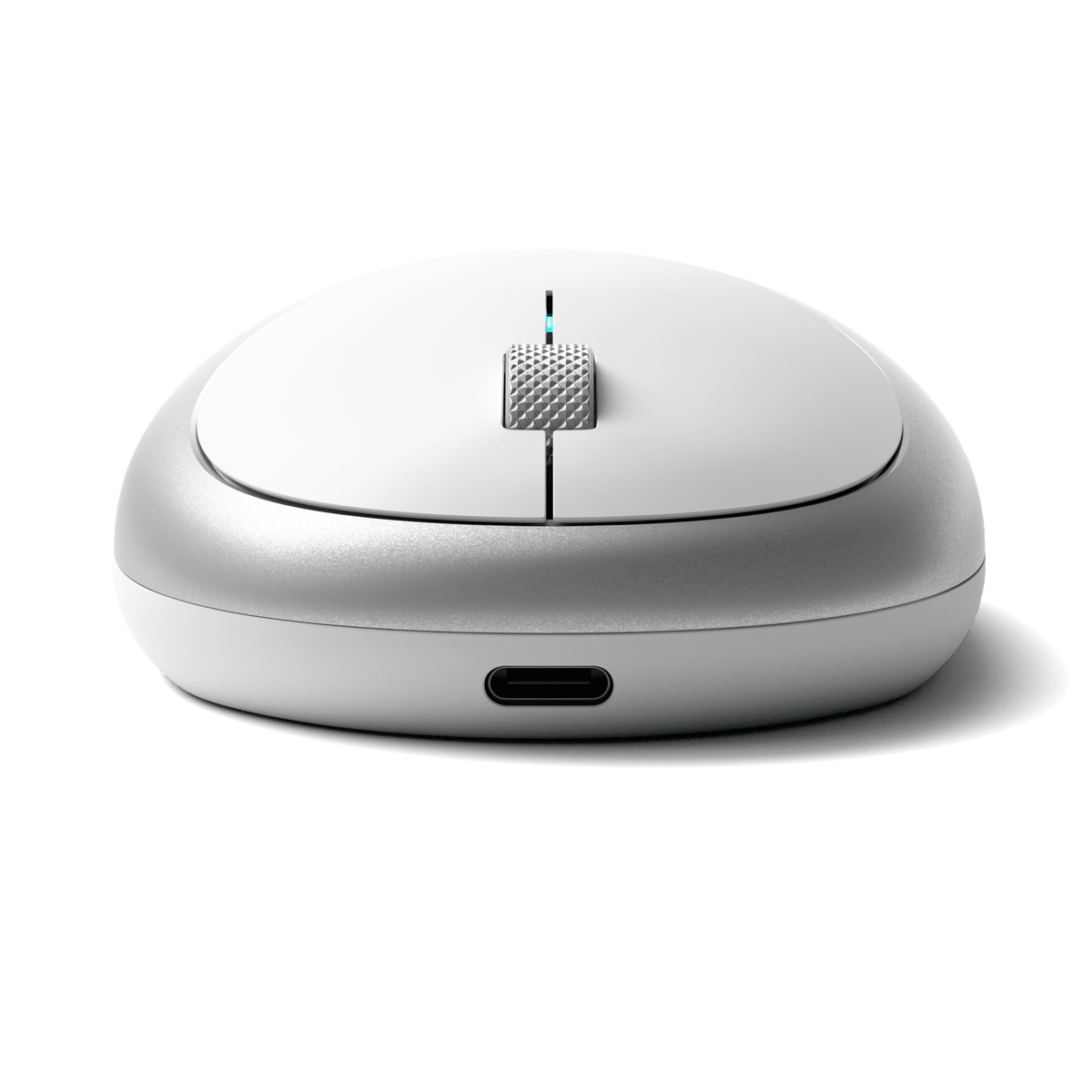 M1 Bluetooth Mouse in Silver, front view of USB-C port
