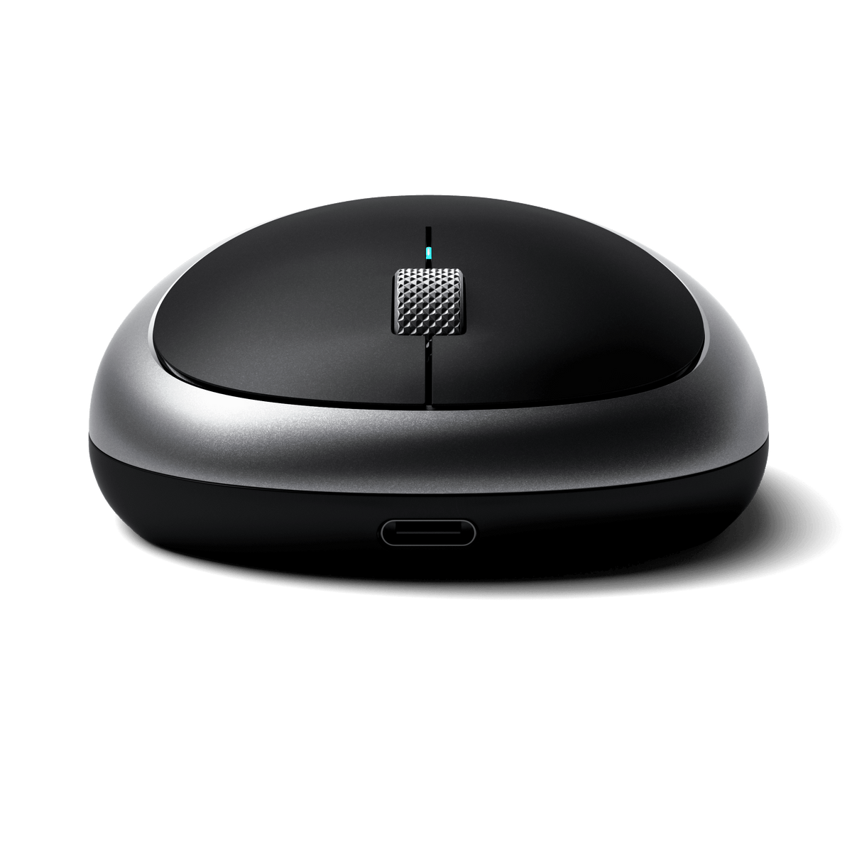 M1 Bluetooth Mouse in Space Gray, front view of USB-C port