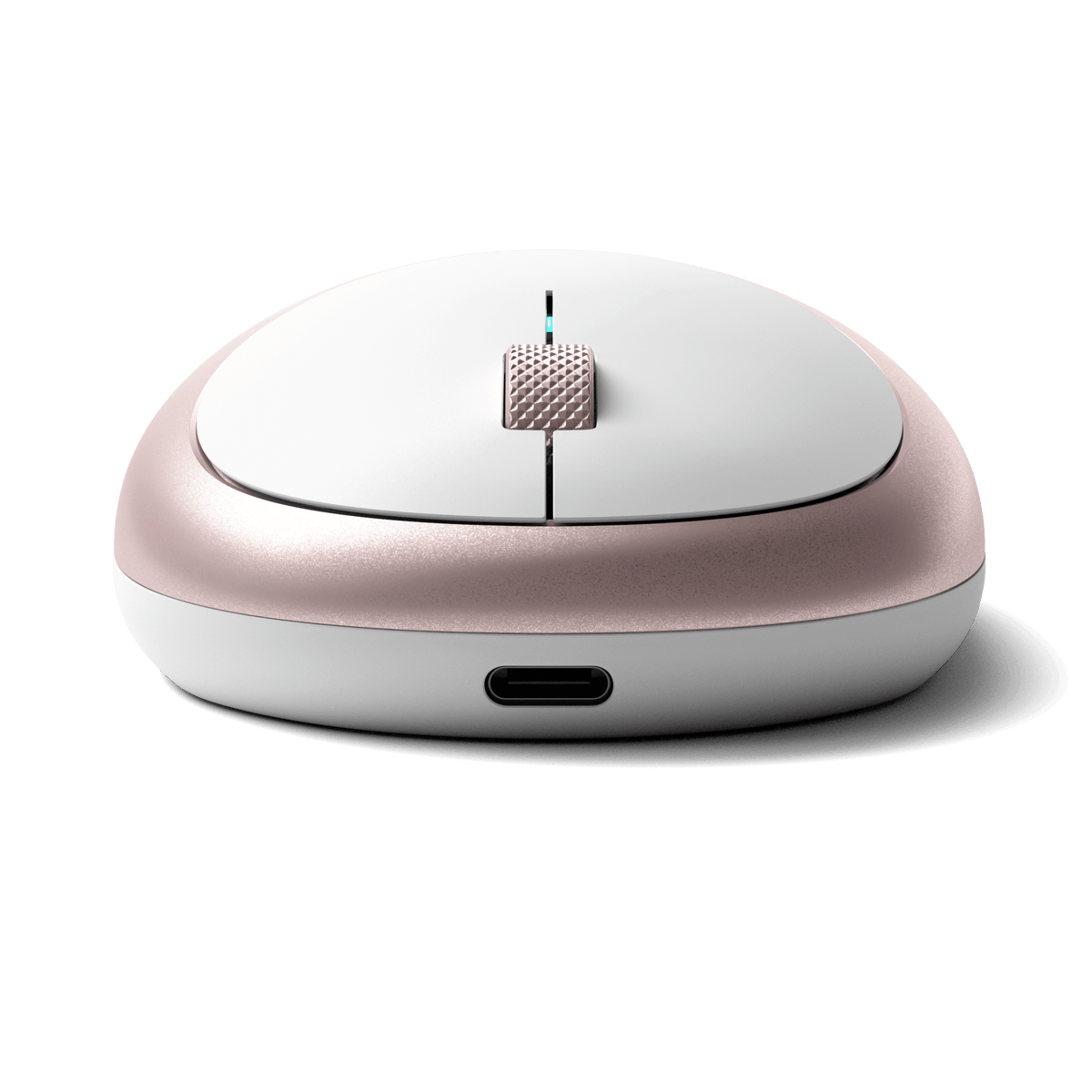 M1 Bluetooth Mouse in Rose Gold, front view of USB-C port