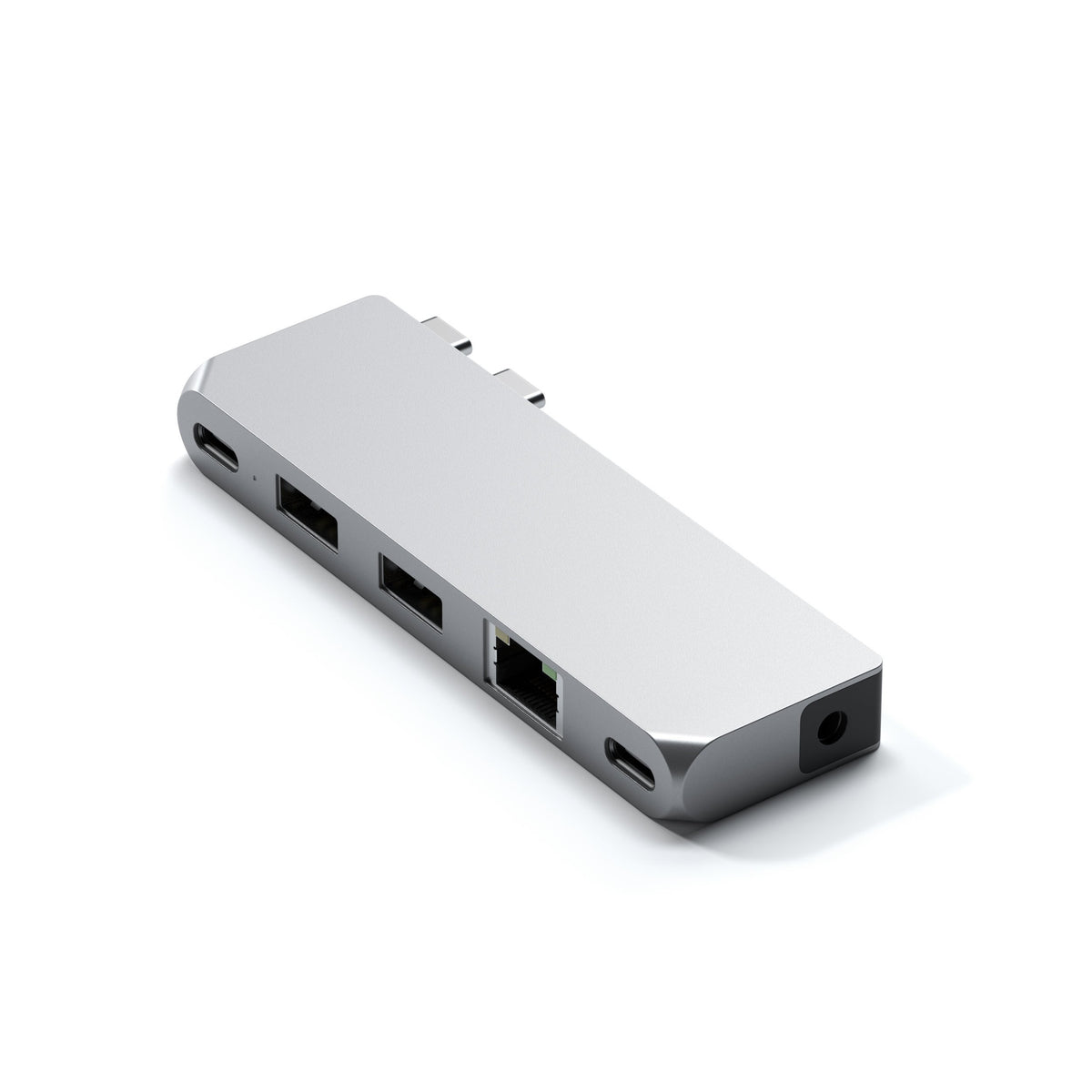 Satechi Pro Hub Mini in Silver, front view of ports