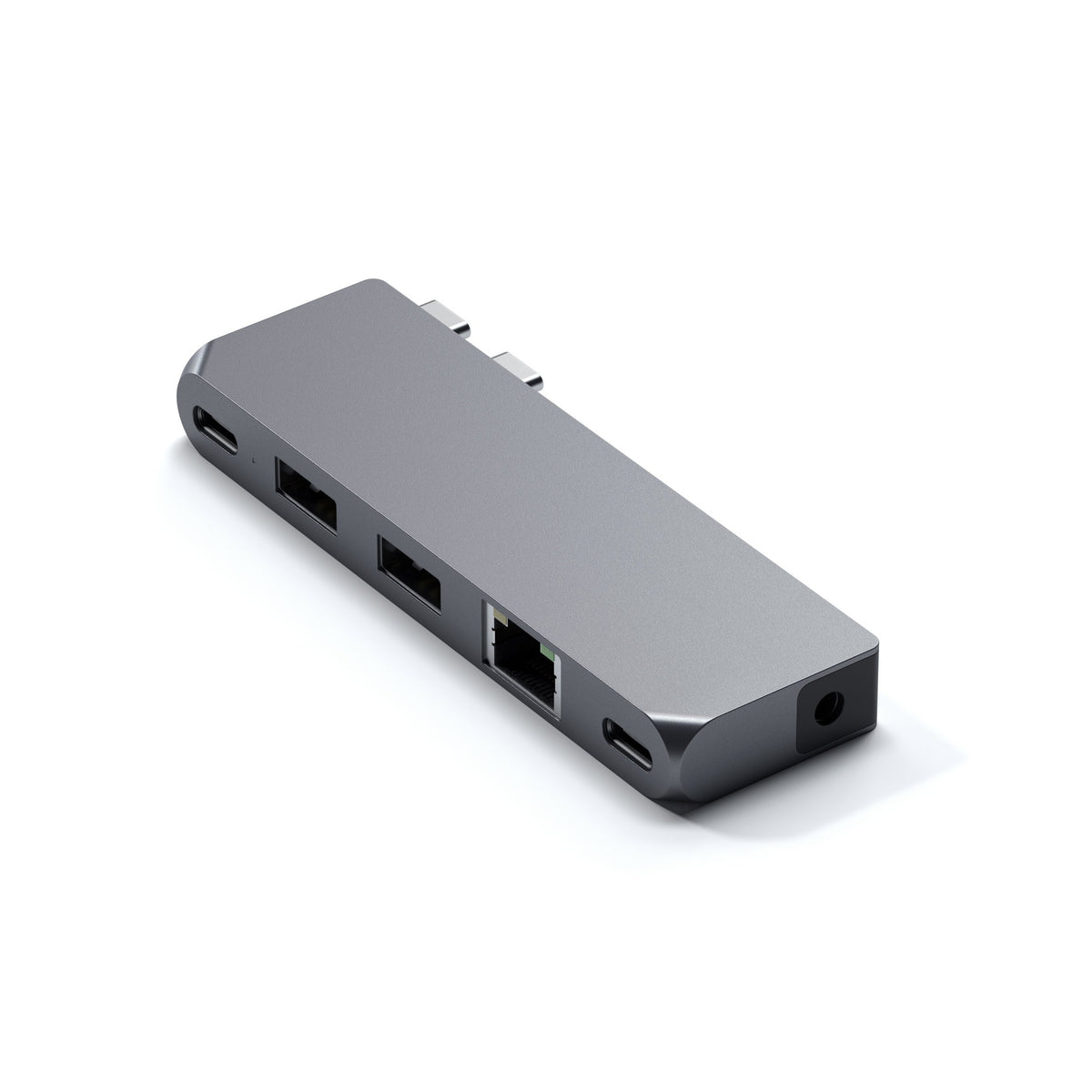 Satechi Pro Hub Mini in Space Gray, front view of ports