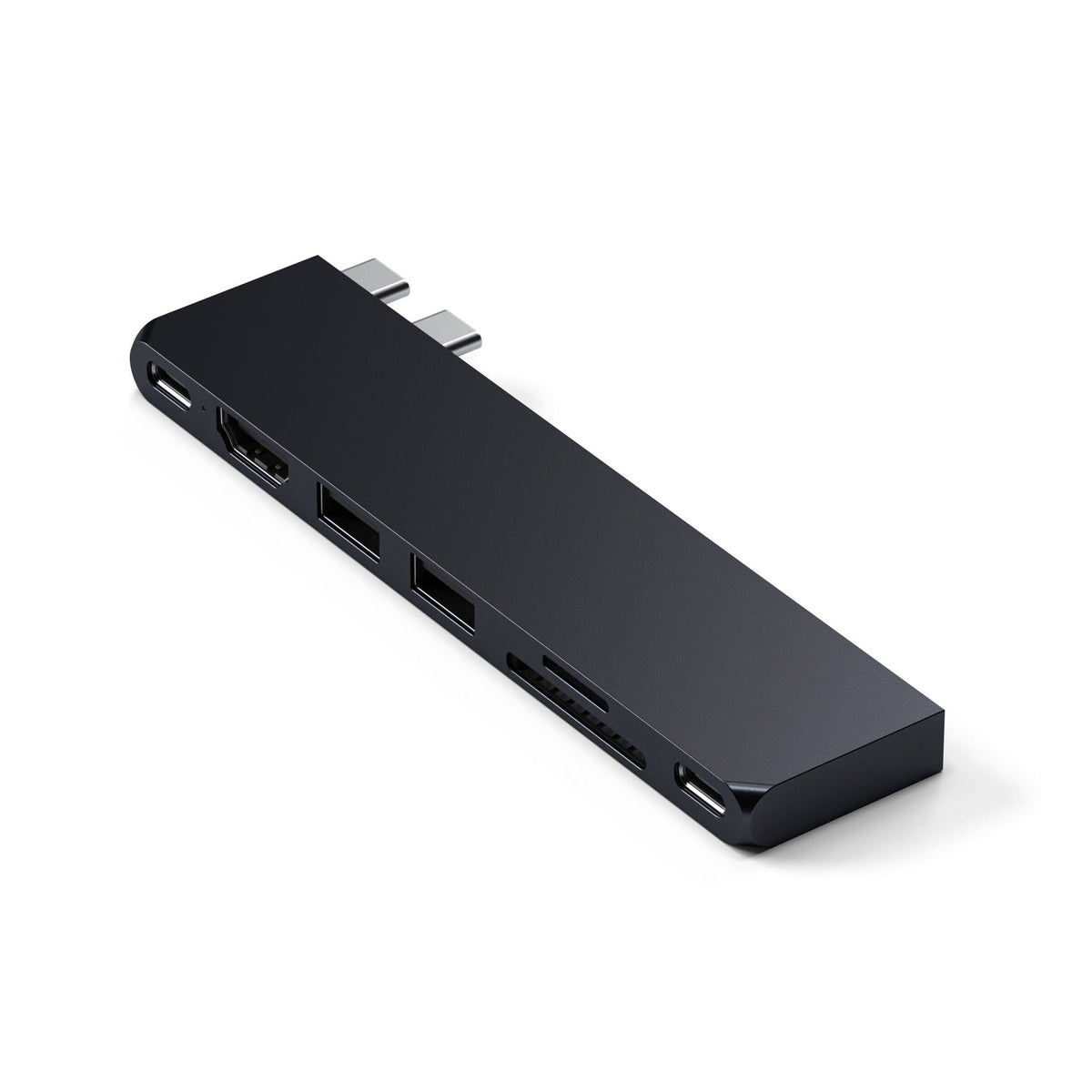 Satechi Pro Hub Slim in Midnight, front view of ports