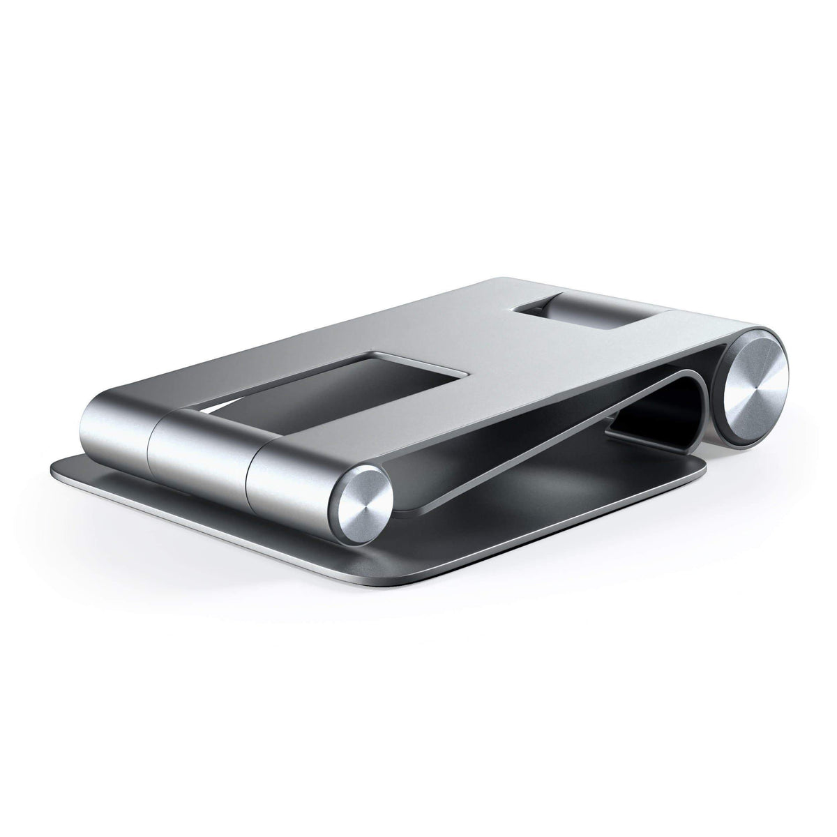 R1 Aluminum Hinge Holder Foldable Stand in Space Gray, folded flat