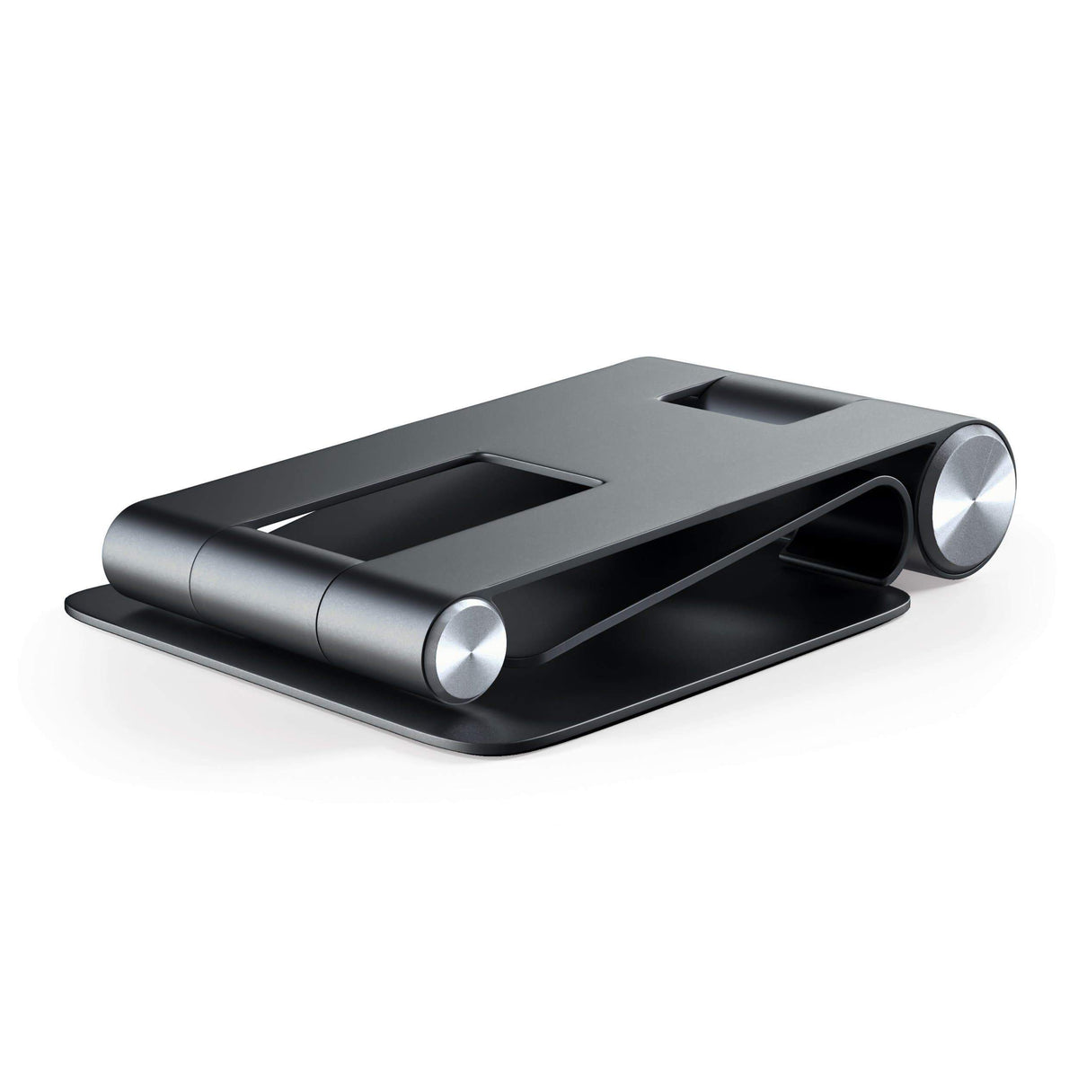 R1 Aluminum Hinge Holder Foldable Stand in Black, folded flat