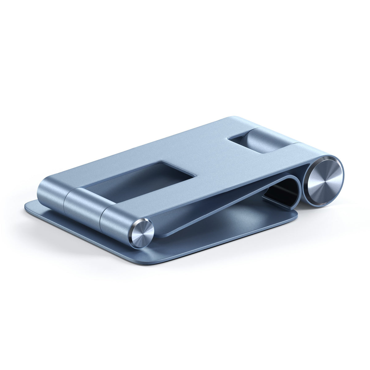 R1 Aluminum Hinge Holder Foldable Stand in Blue, folded flat