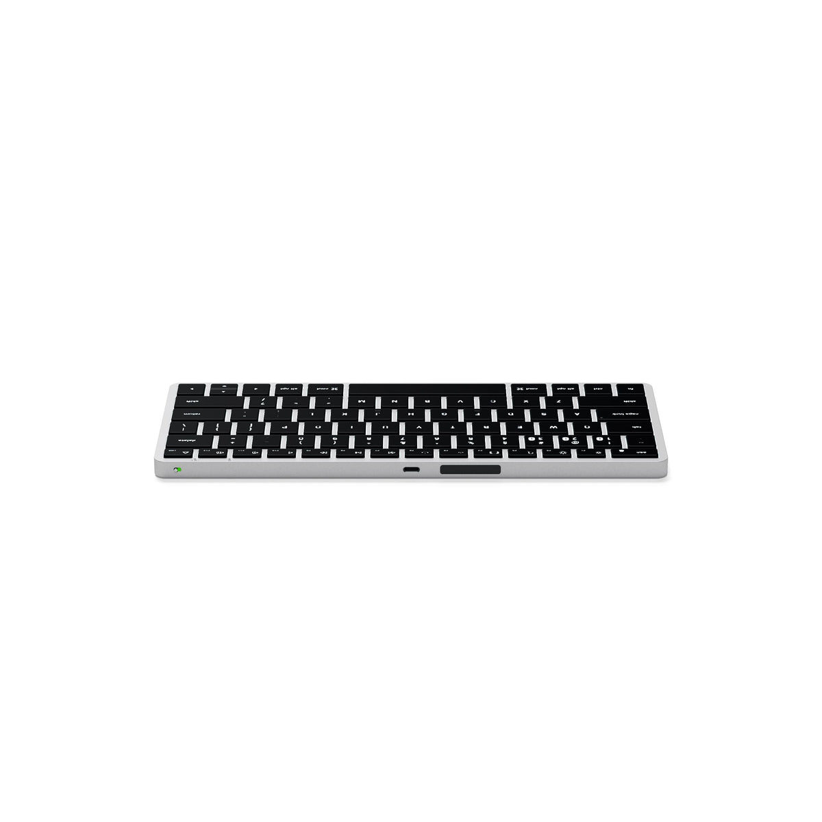 Slim X1 Bluetooth Backlit Keyboard in Silver, back edge view showing USB-C port